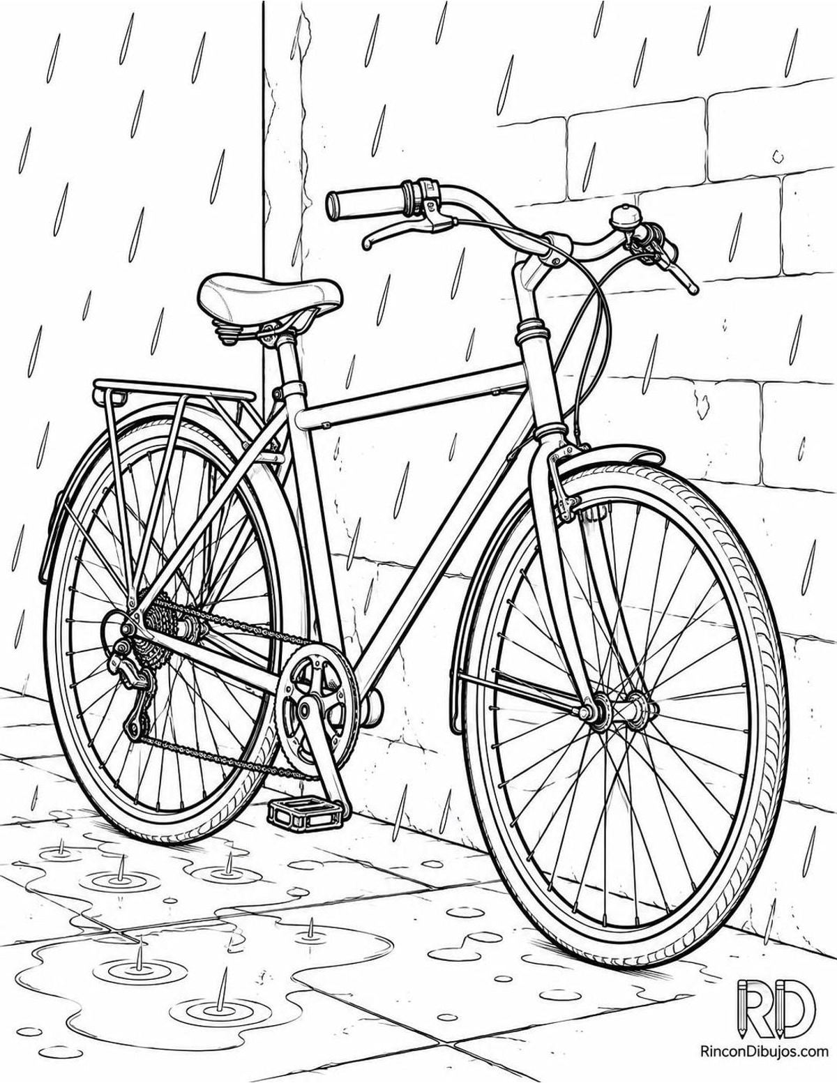 Dibujo de bicicleta bajo lluvia para colorear Dibujo de bicicleta bajo lluvia para colorear
