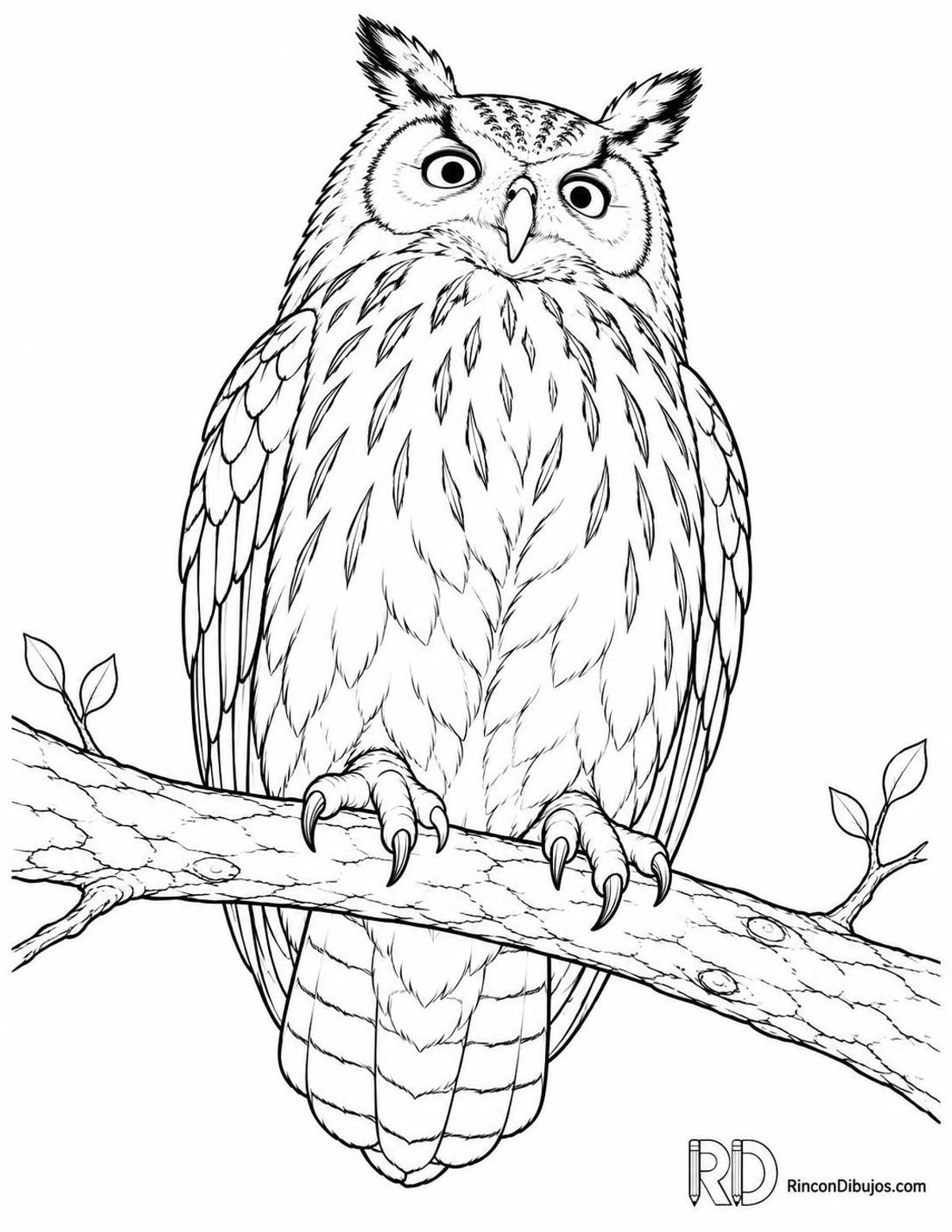 Dibujo de búho real en rama para colorear Dibujo de búho real en rama para colorear