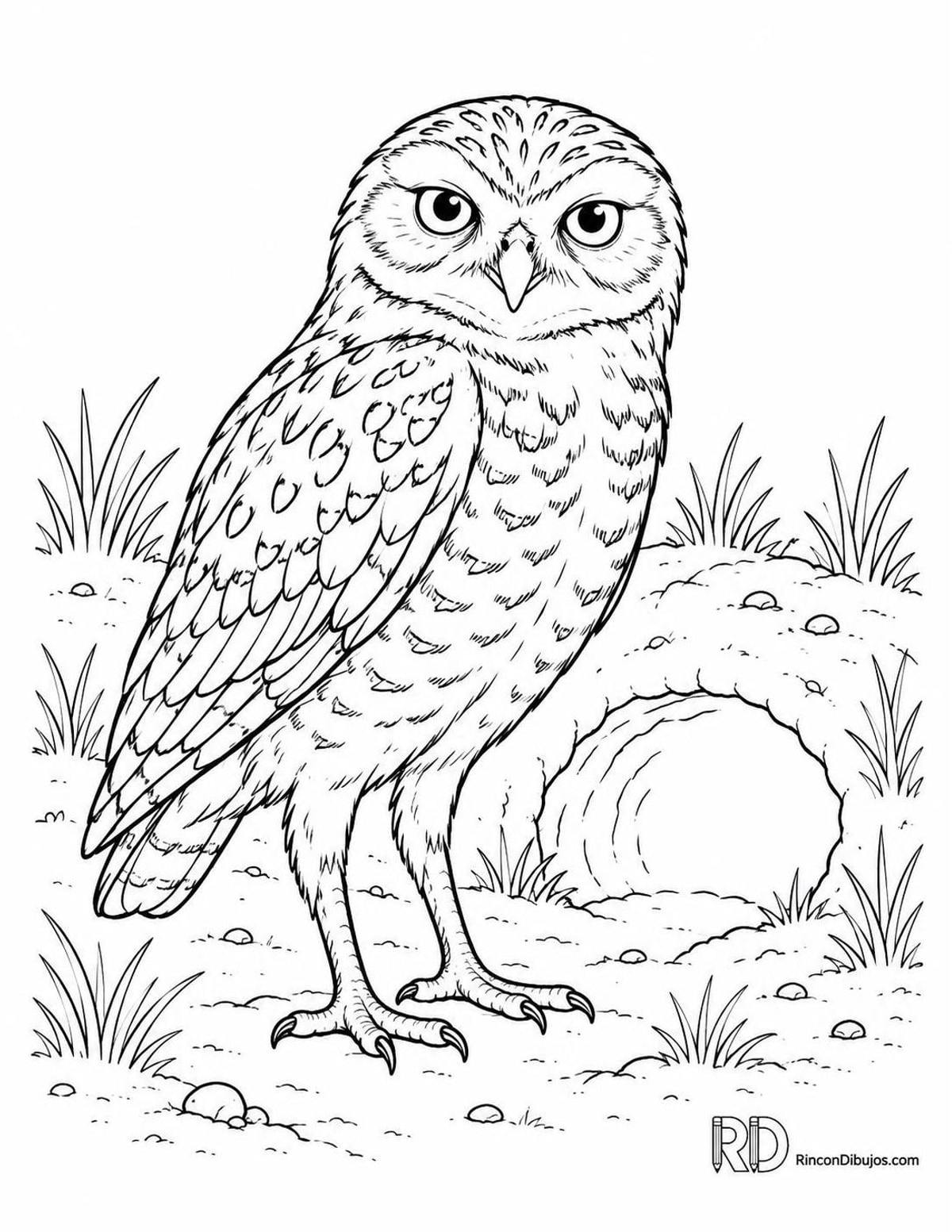 Dibujo de búho terrestre para colorear Dibujo de búho terrestre para colorear