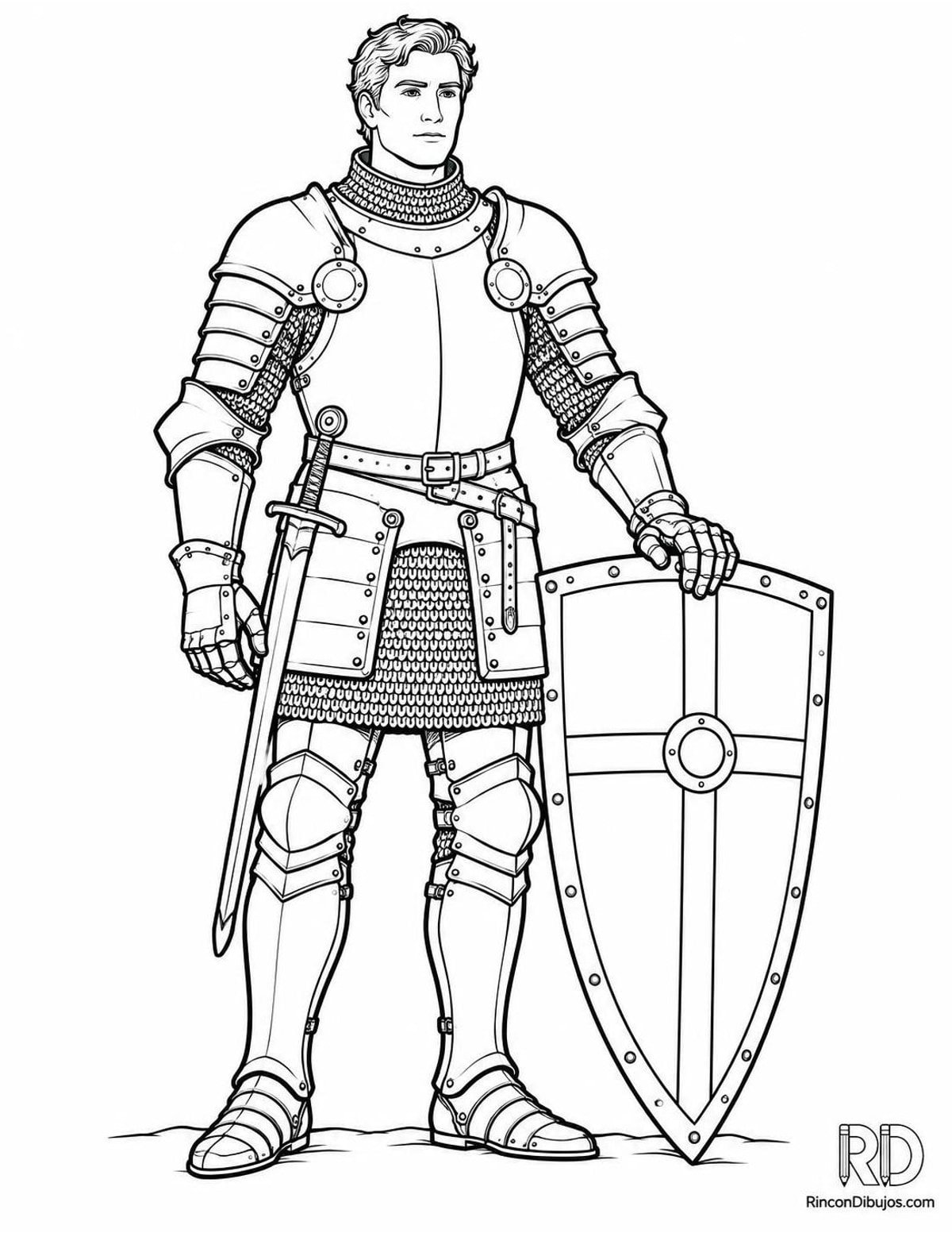 Dibujo de caballero medieval para colorear Dibujo de caballero medieval para colorear