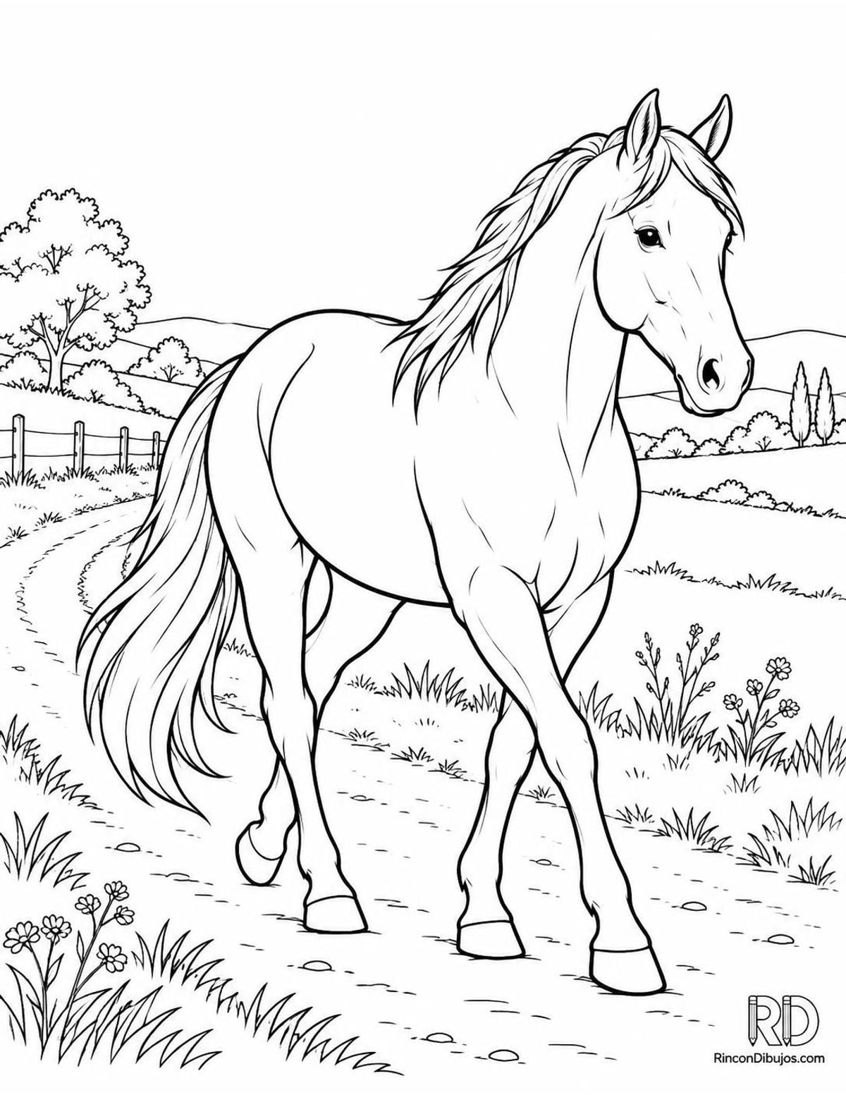 Dibujo de caballo blanco para colorear Dibujo de caballo blanco para colorear