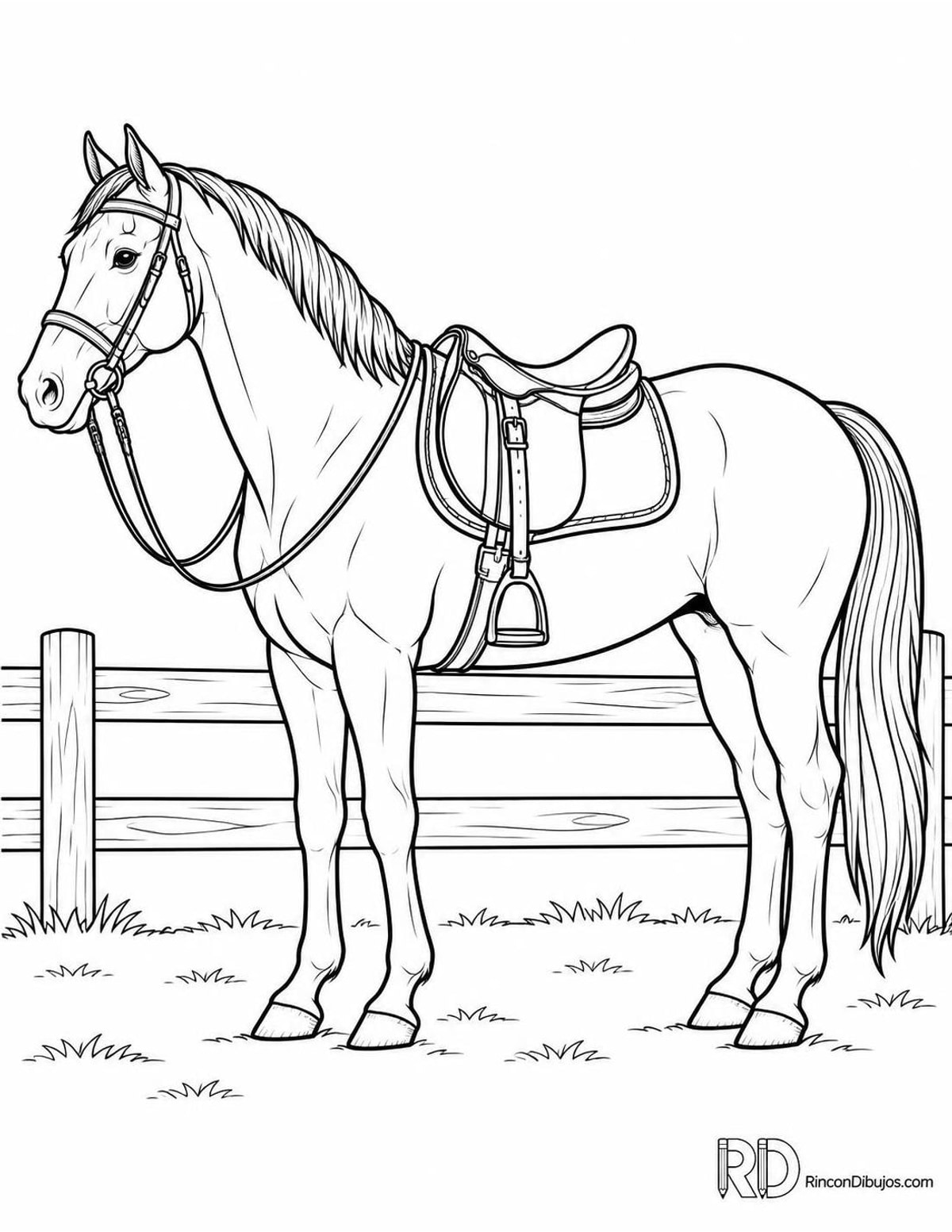 Dibujo de caballo con silla para colorear Dibujo de caballo con silla para colorear