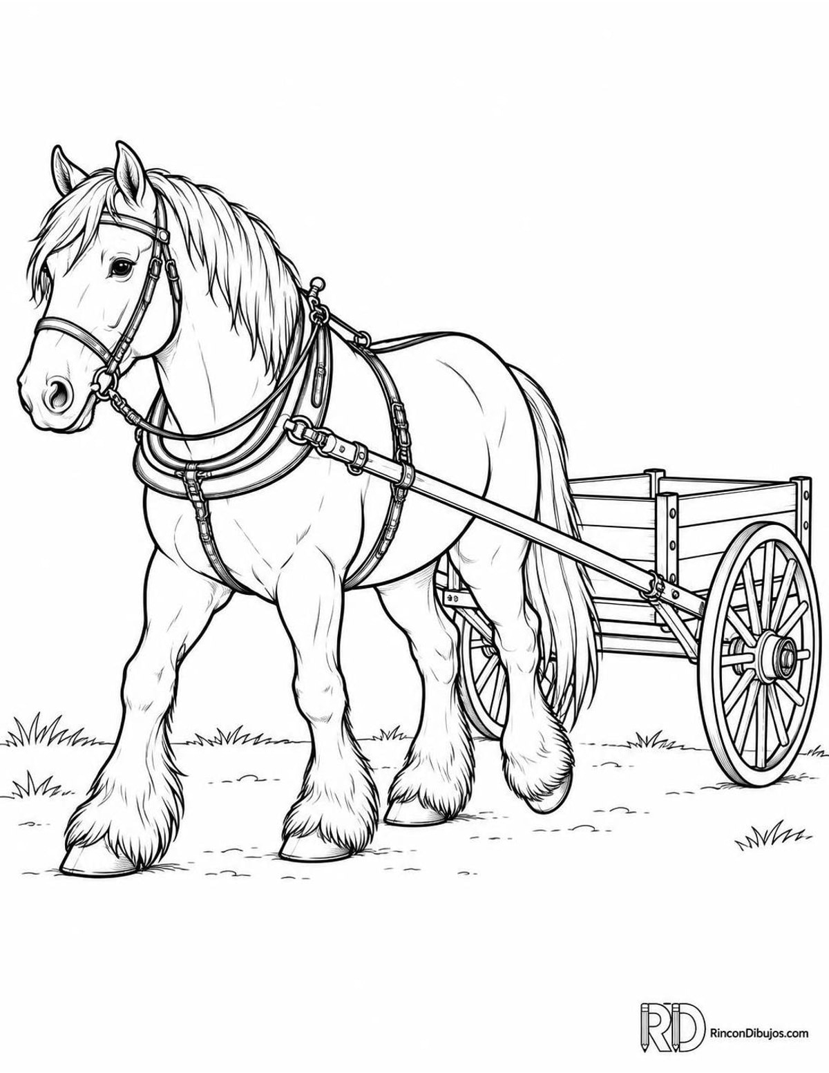 Dibujo de caballo de tiro para colorear Dibujo de caballo de tiro para colorear