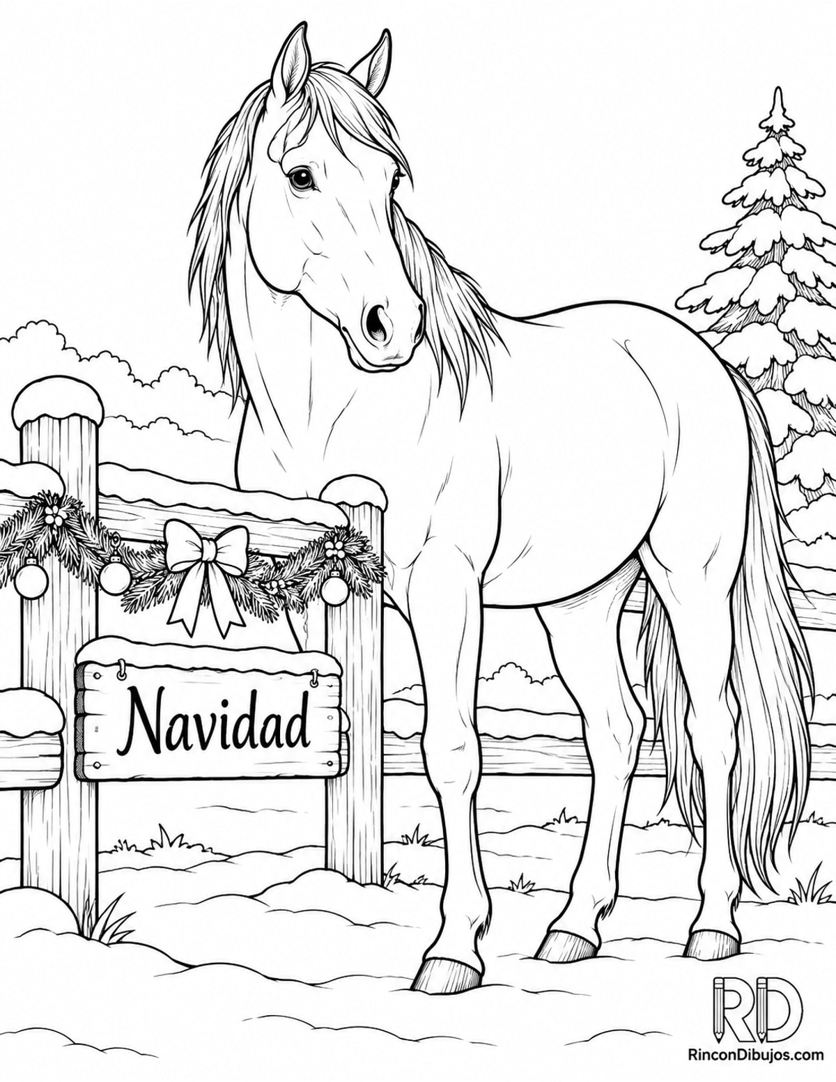 Dibujo de caballo Navidad para colorear