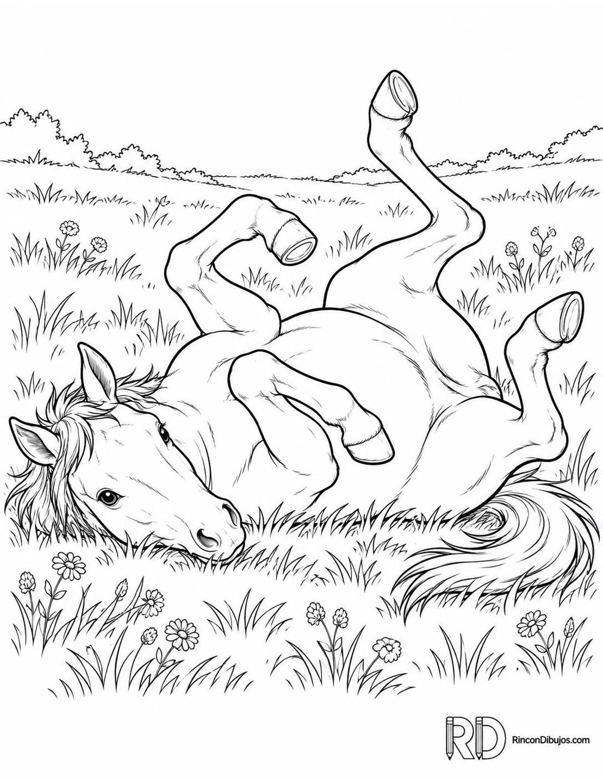 Dibujo de caballo revolcándose para colorear