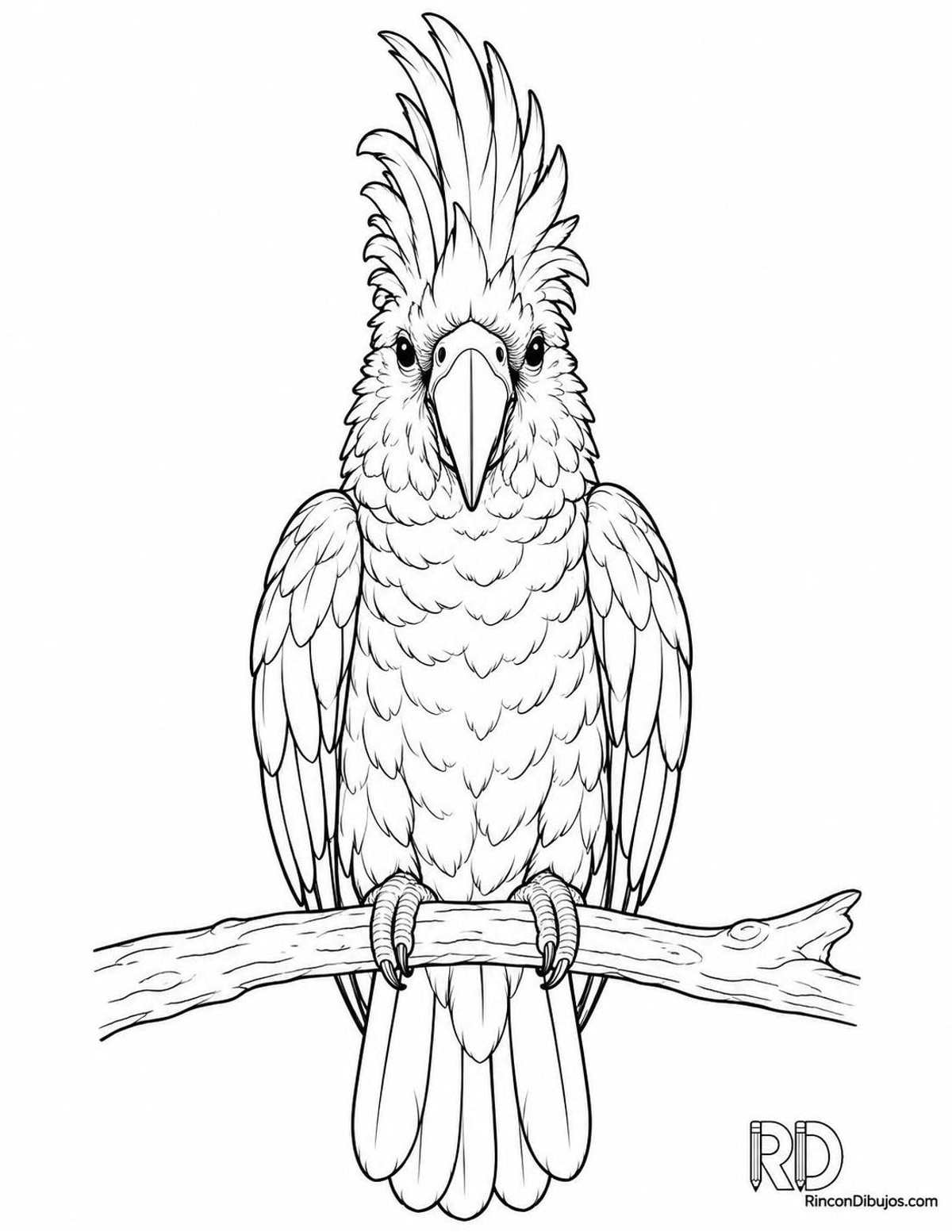 Dibujo de cacatúa negra frontal para colorear Dibujo de cacatúa negra frontal para colorear