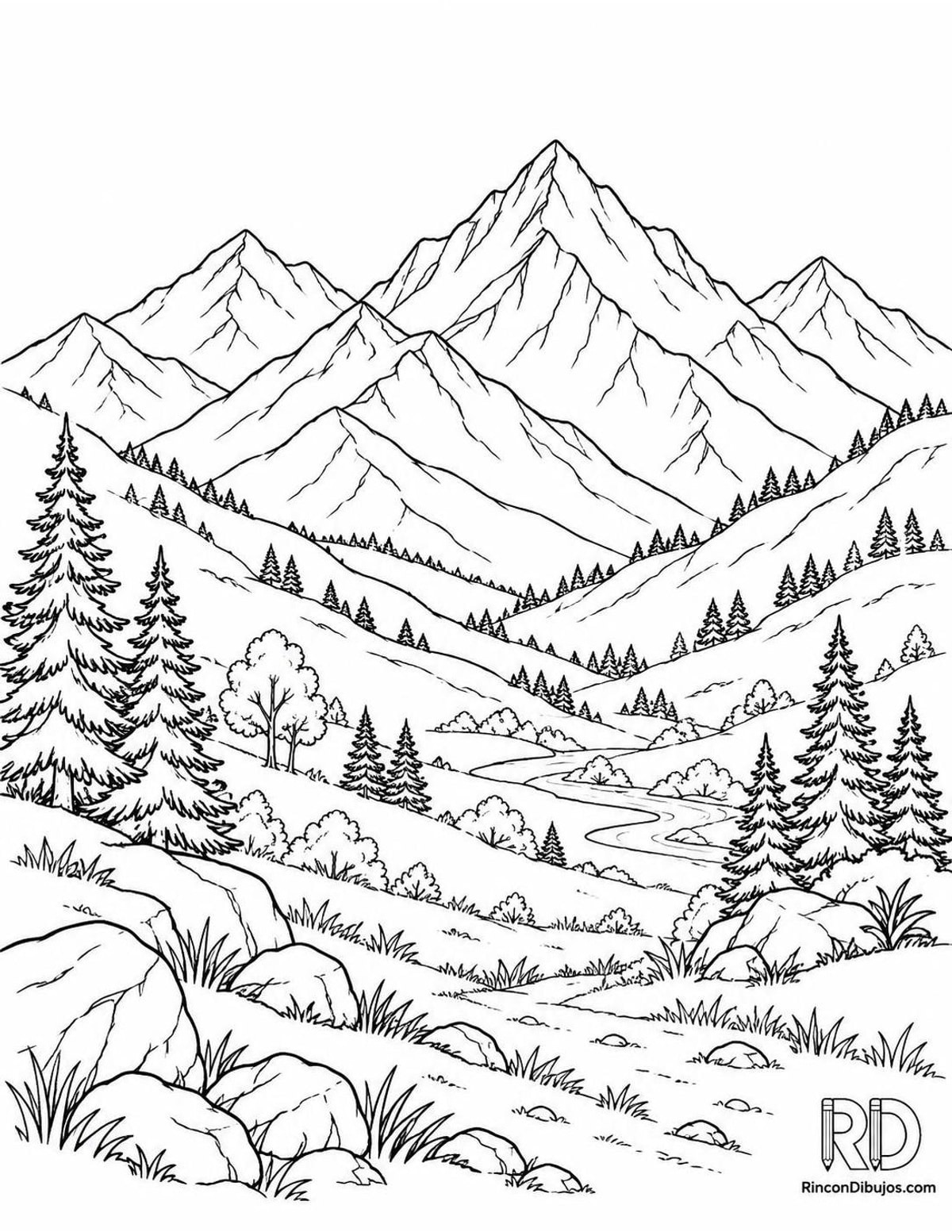 Dibujo de cadena montañosa para colorear Dibujo de cadena montañosa para colorear