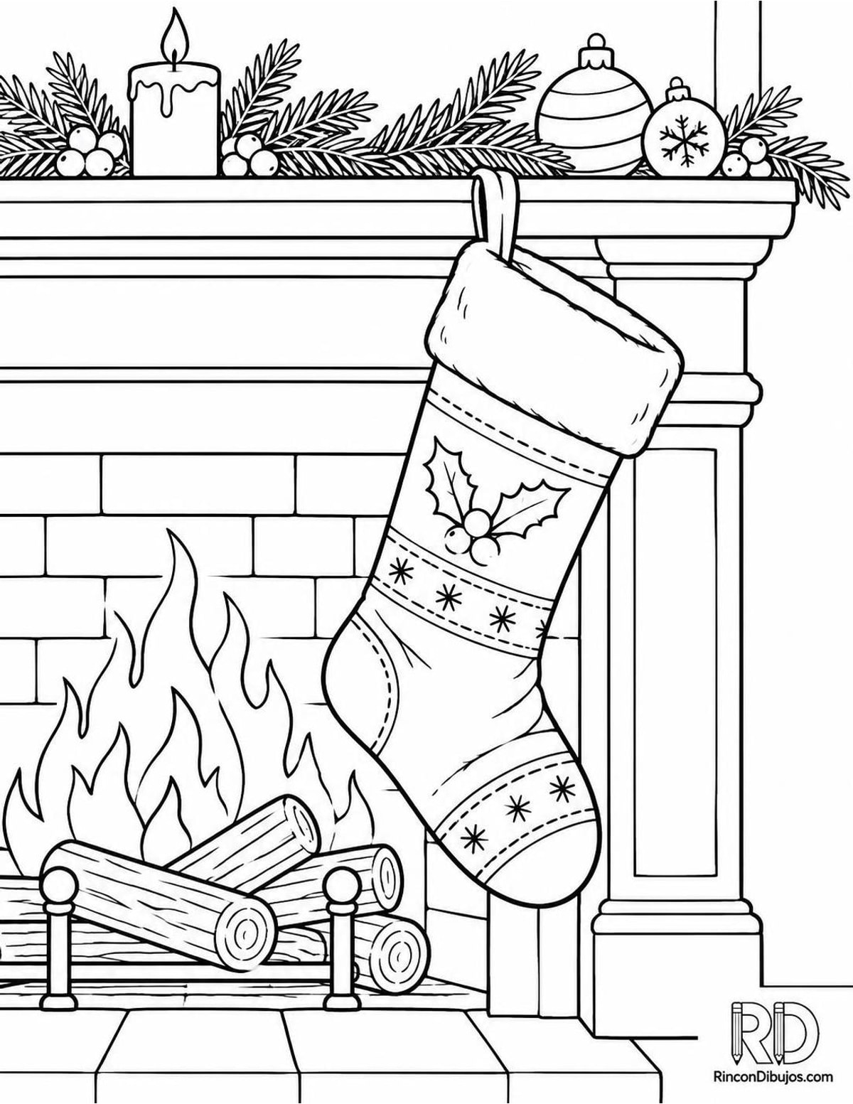 Dibujo de calcetín navideño para colorear Dibujo de calcetín navideño para colorear