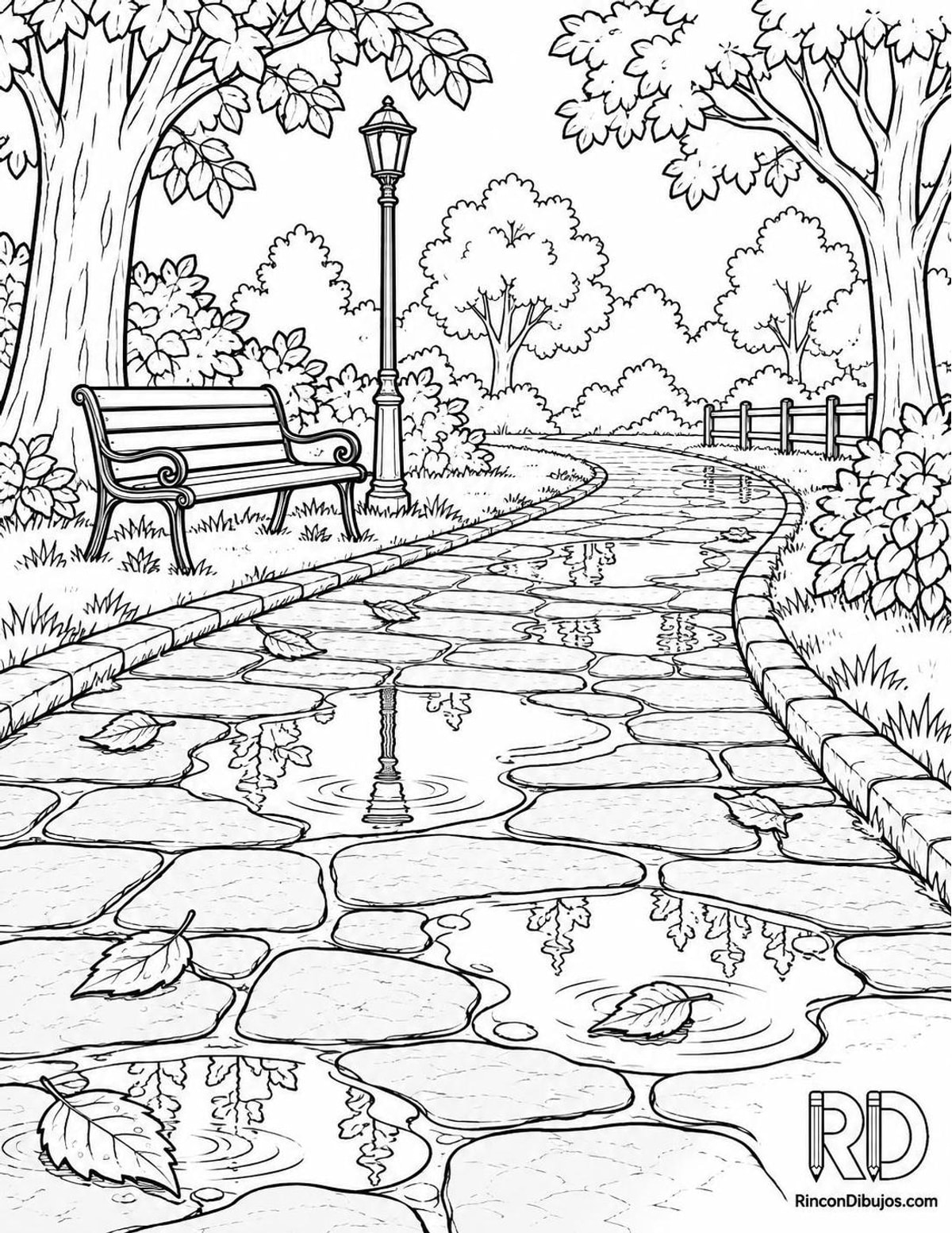 Dibujo de camino con charcos para colorear Dibujo de camino con charcos para colorear