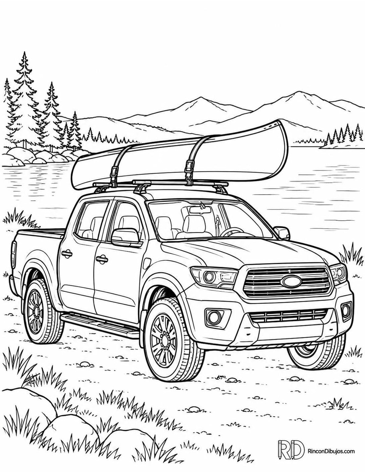 Dibujo de camioneta con canoa para colorear Dibujo de camioneta con canoa para colorear