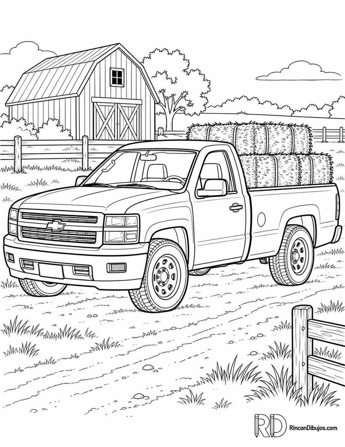 Dibujo de camioneta con heno para colorear Dibujo de camioneta con heno para colorear