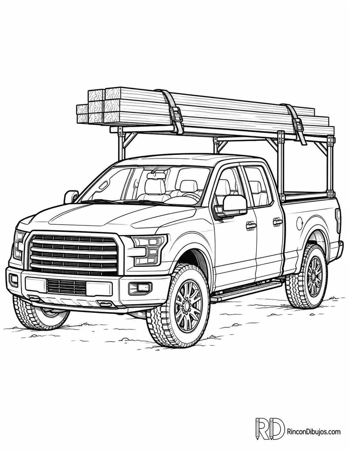 Dibujo de camioneta con madera para colorear Dibujo de camioneta con madera para colorear