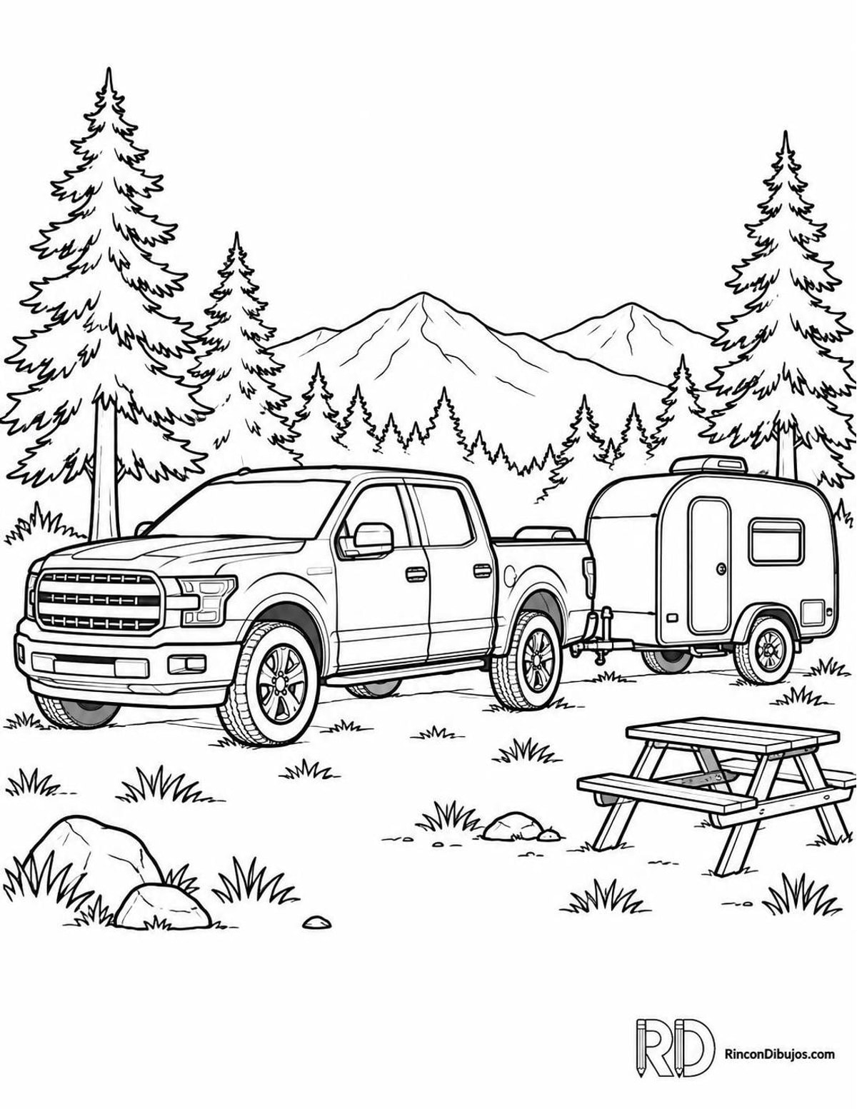 Dibujo de camioneta con remolque para colorear Dibujo de camioneta con remolque para colorear