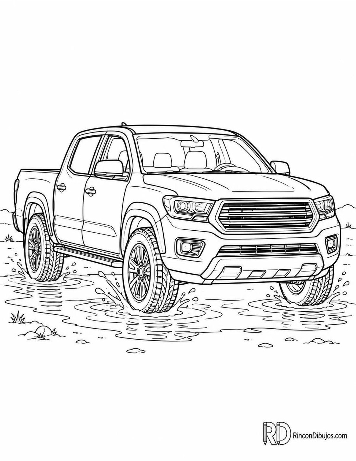Dibujo de camioneta cruzando charco para colorear Dibujo de camioneta cruzando charco para colorear