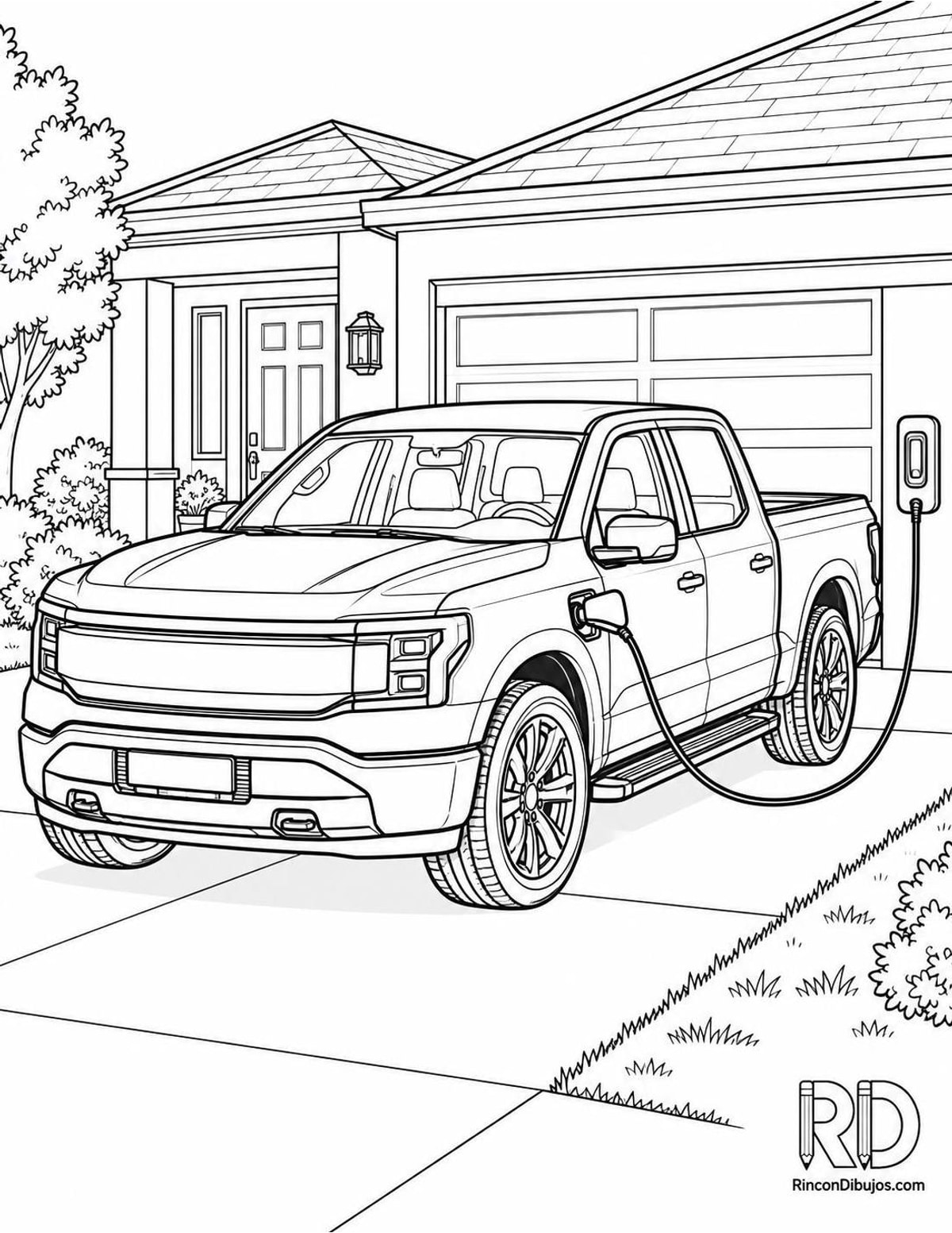 Dibujo de camioneta eléctrica para colorear Dibujo de camioneta eléctrica para colorear