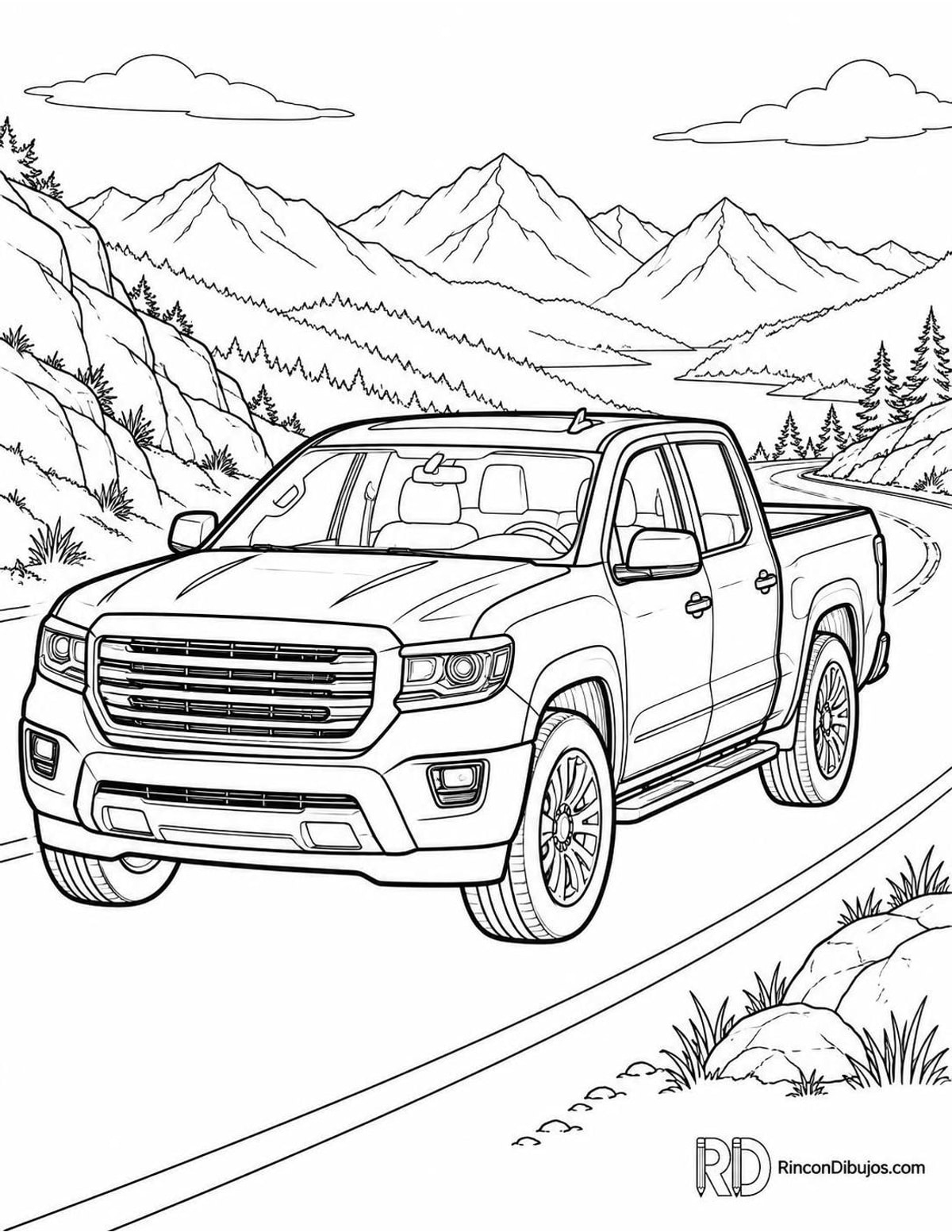 Dibujo de camioneta en carretera para colorear Dibujo de camioneta en carretera para colorear