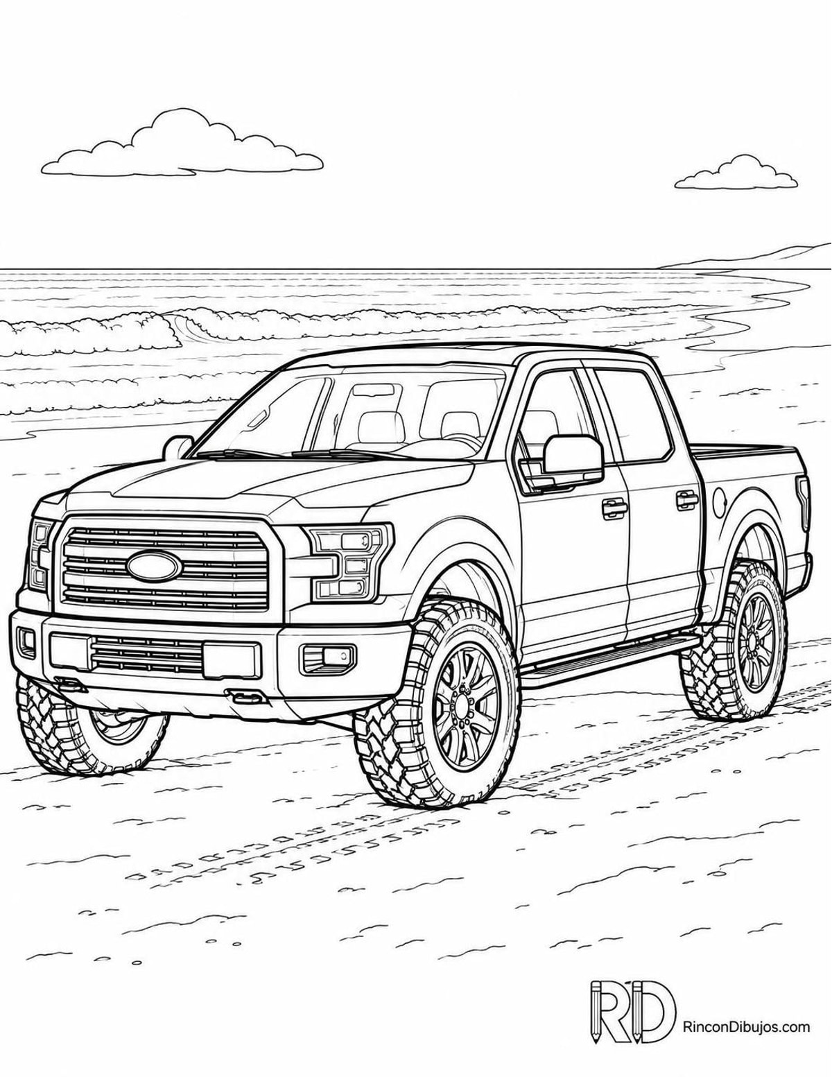 Dibujo de camioneta en playa para colorear Dibujo de camioneta en playa para colorear