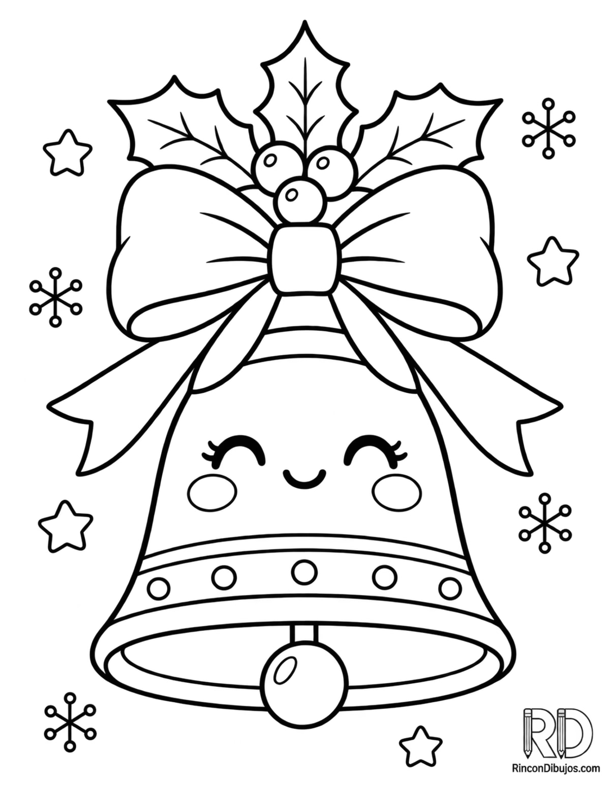 Dibujo de campana navideña kawaii para colorear Dibujo de campana navideña kawaii para colorear