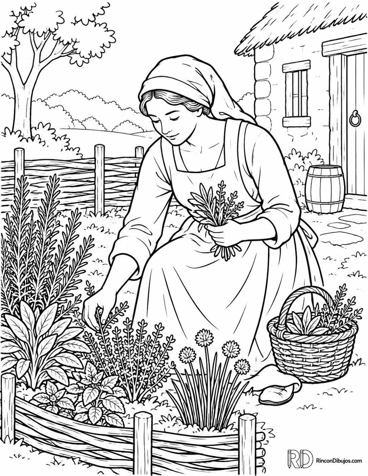 Dibujo de campesina medieval para colorear Dibujo de campesina medieval para colorear