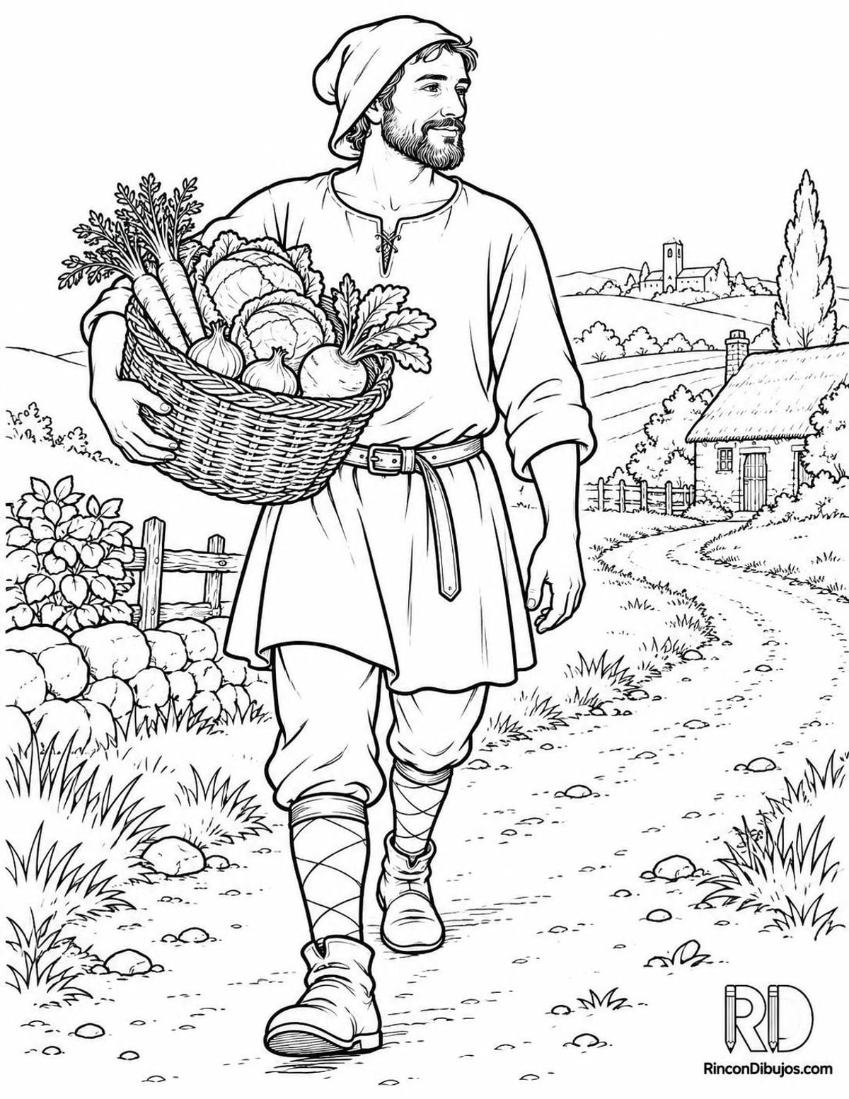 Dibujo de campesino medieval para colorear Dibujo de campesino medieval para colorear