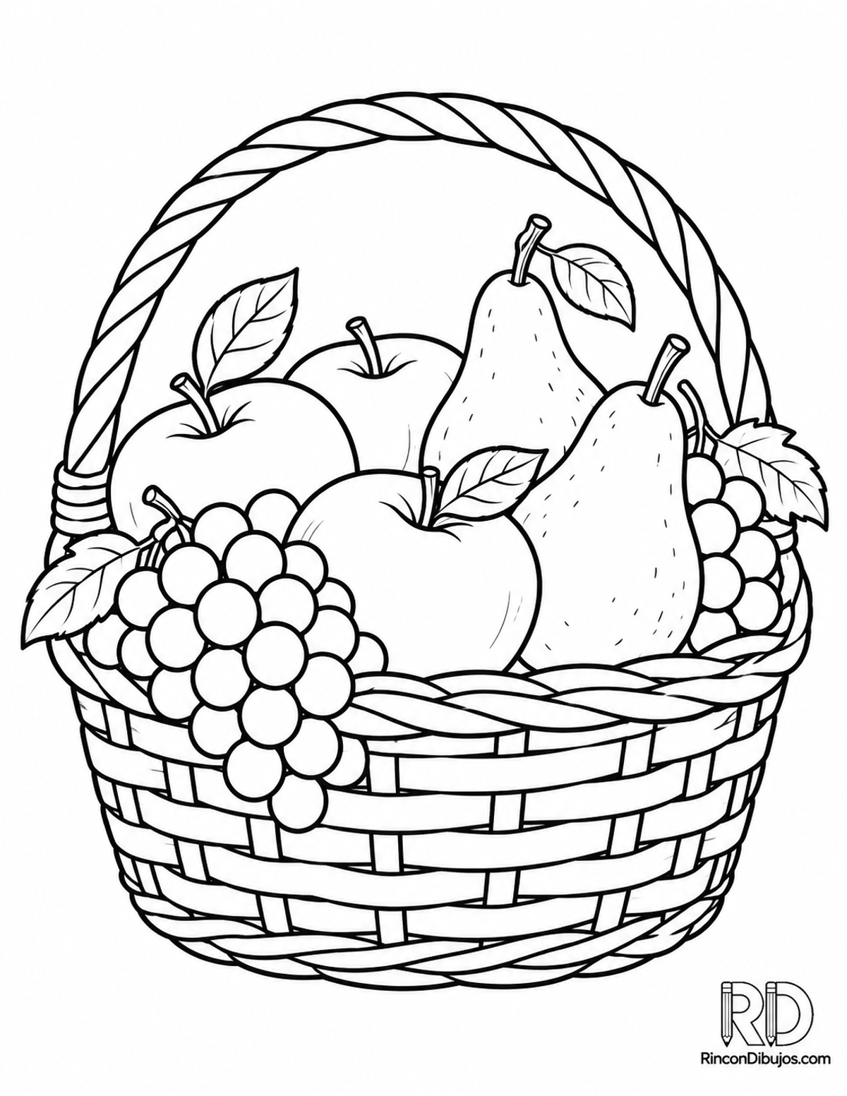 Dibujo de canasta de frutas para colorear Dibujo de canasta de frutas para colorear