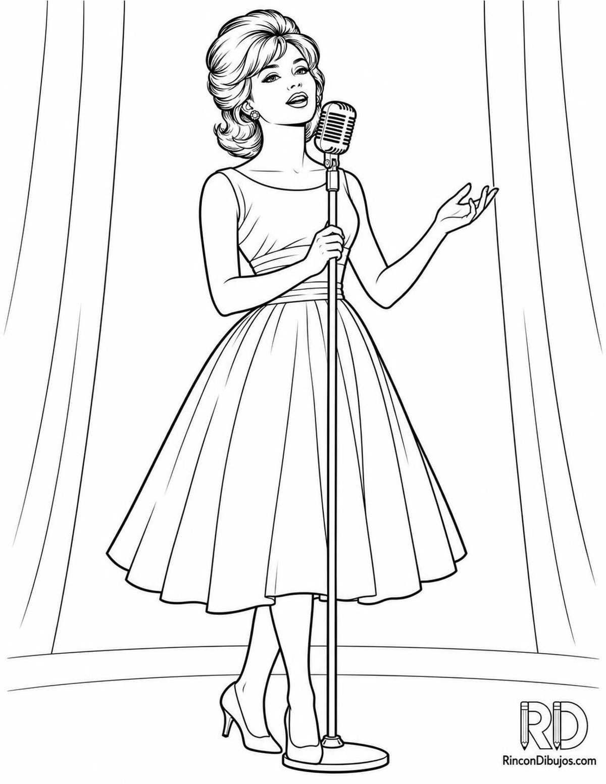 Dibujo de cantante de los 60 para colorear Dibujo de cantante de los 60 para colorear
