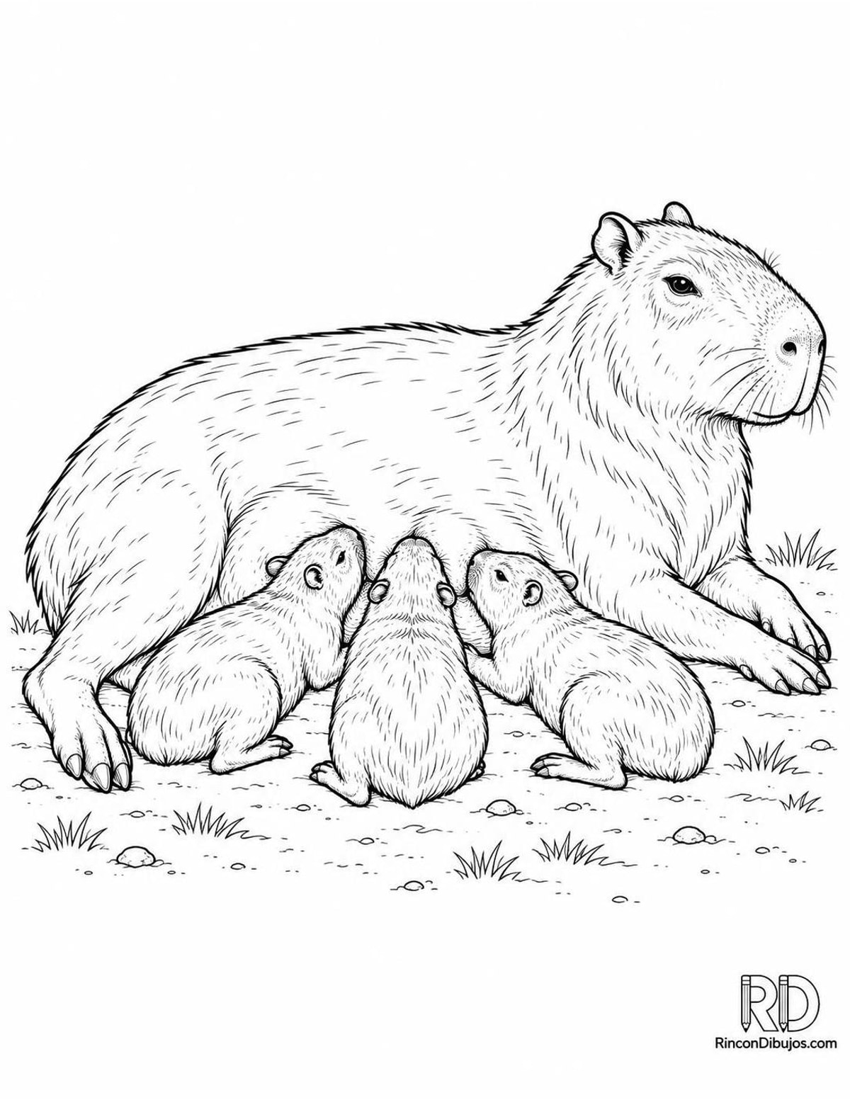 Dibujo de capibara amamantando para colorear Dibujo de capibara amamantando para colorear