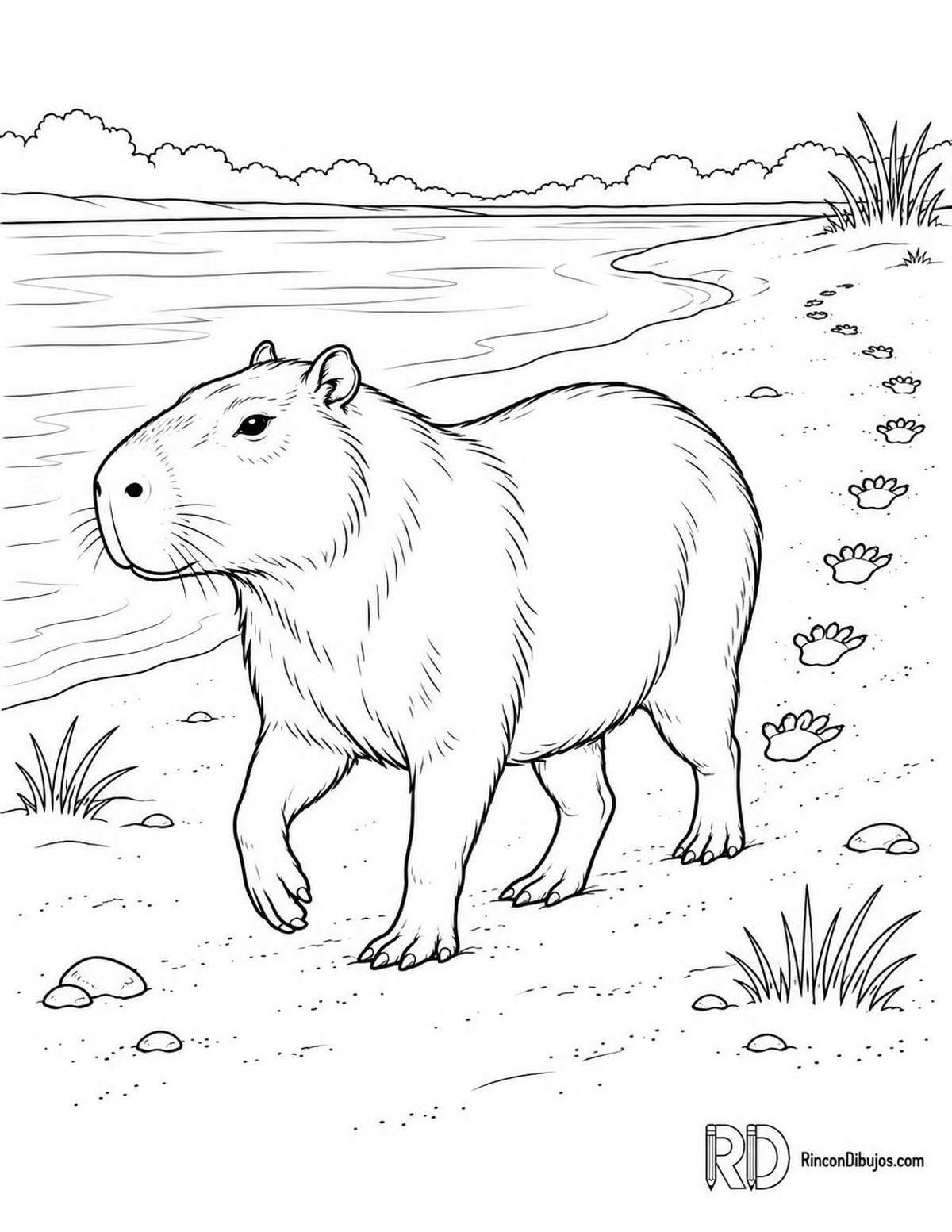 Dibujo de capibara caminando para colorear Dibujo de capibara caminando para colorear