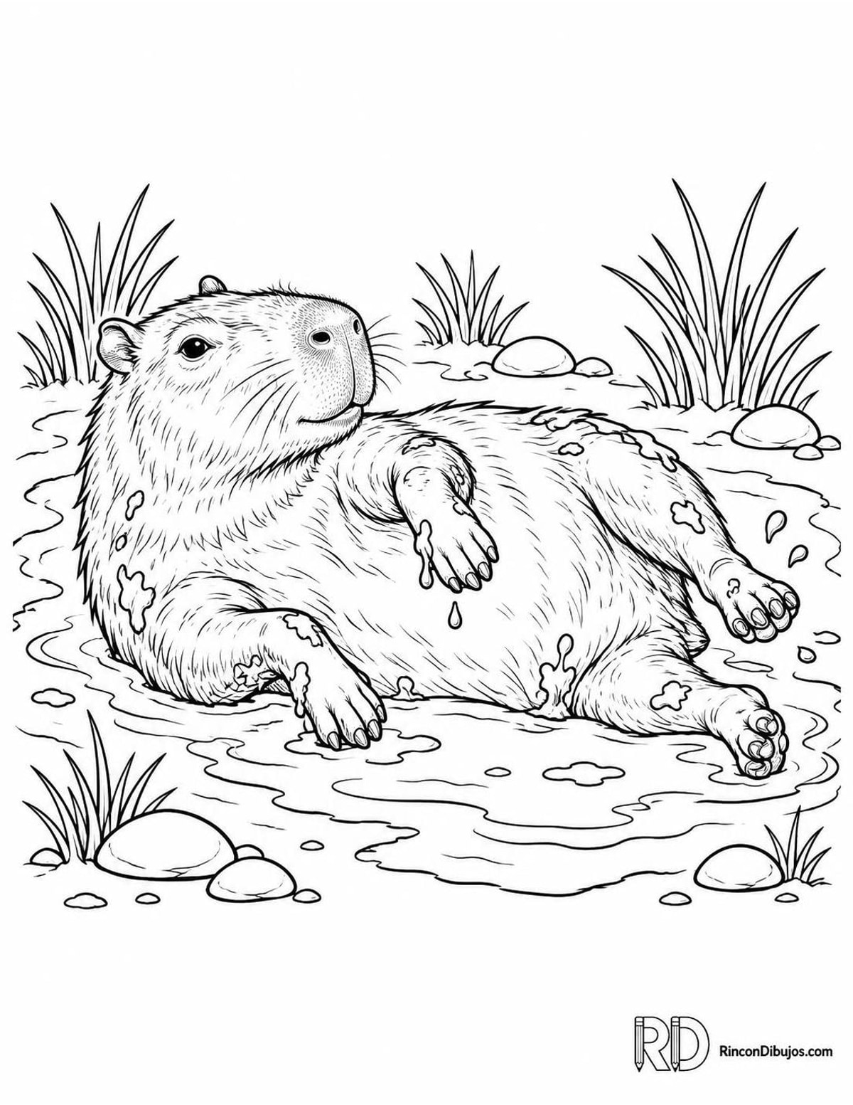Dibujo de capibara en barro para colorear Dibujo de capibara en barro para colorear