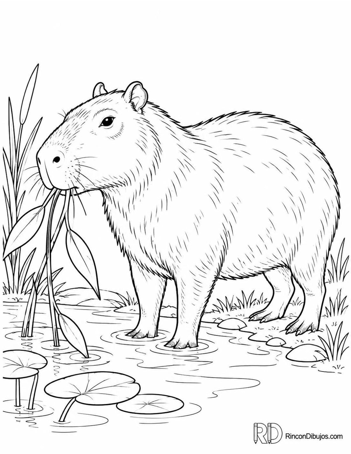 Dibujo de capibara masticando para colorear Dibujo de capibara masticando para colorear