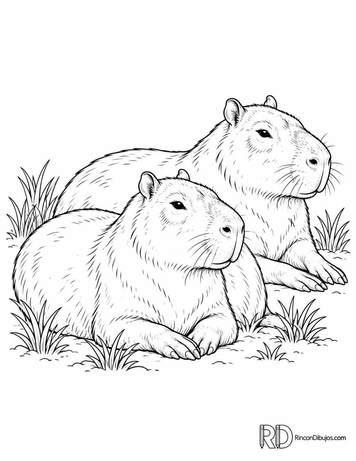 Dibujo de capibaras juntas para colorear Dibujo de capibaras juntas para colorear