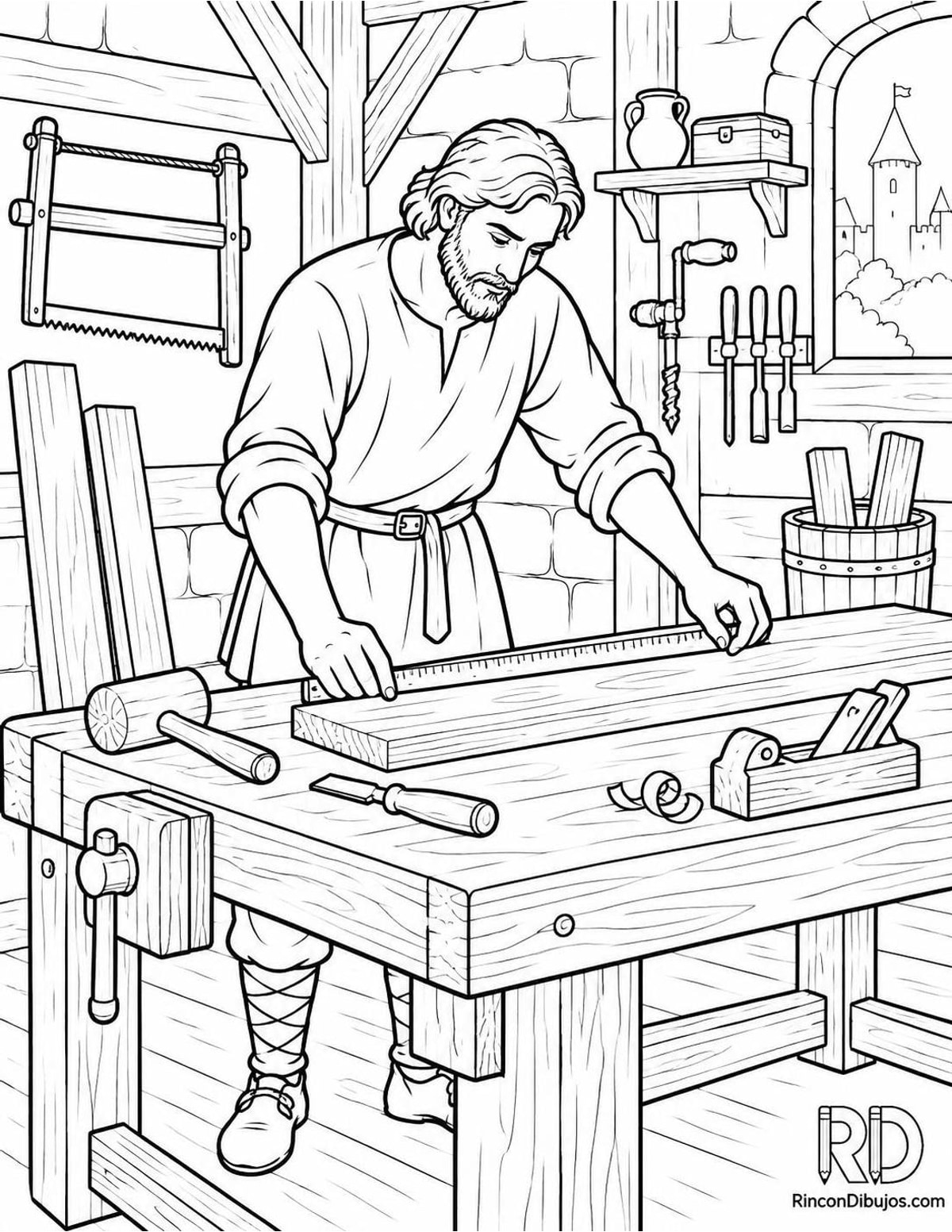 Dibujo de carpintero medieval para colorear Dibujo de carpintero medieval para colorear