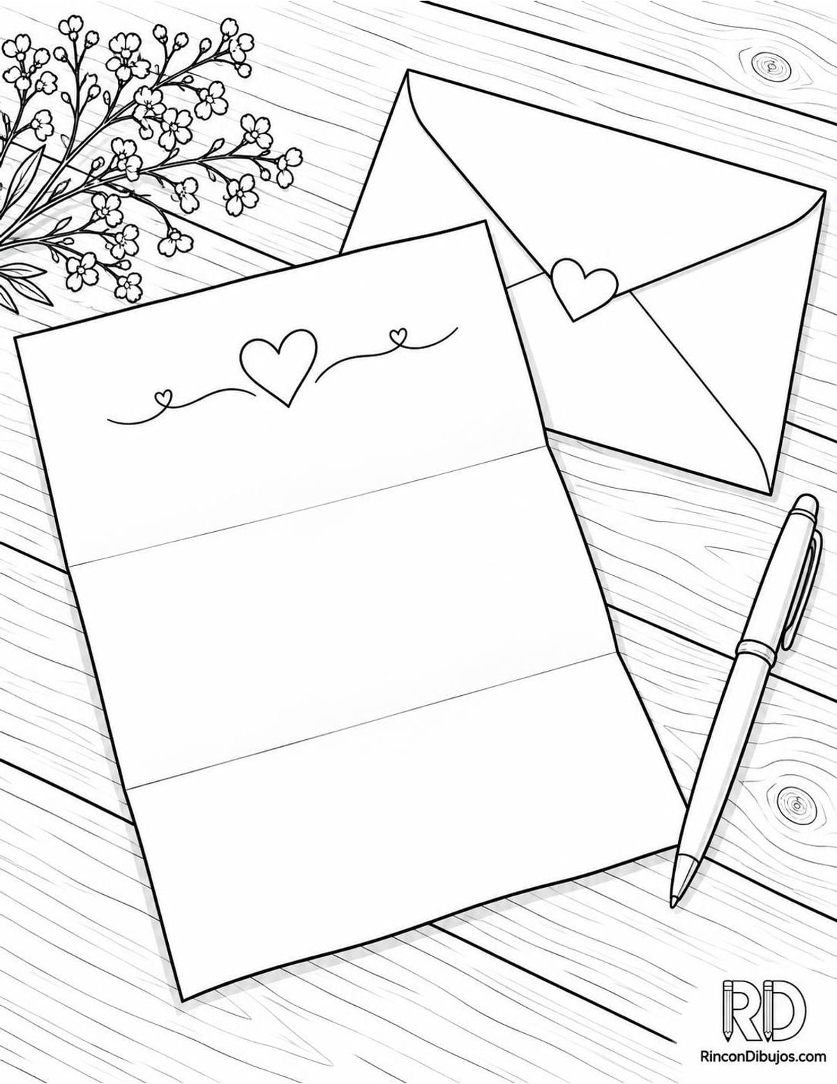 Dibujo de carta de amor abierta para colorear
