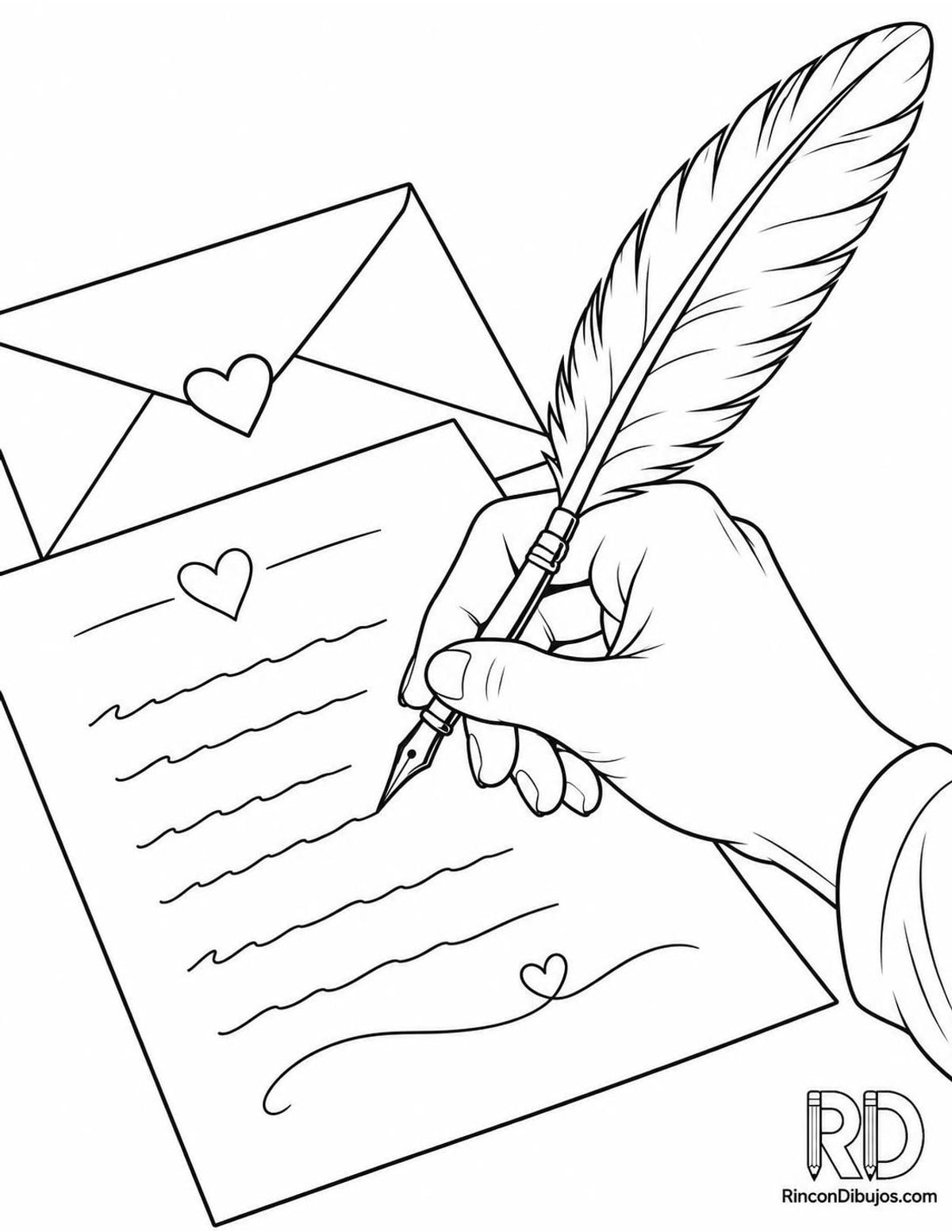 Dibujo de carta de amor con pluma para colorear