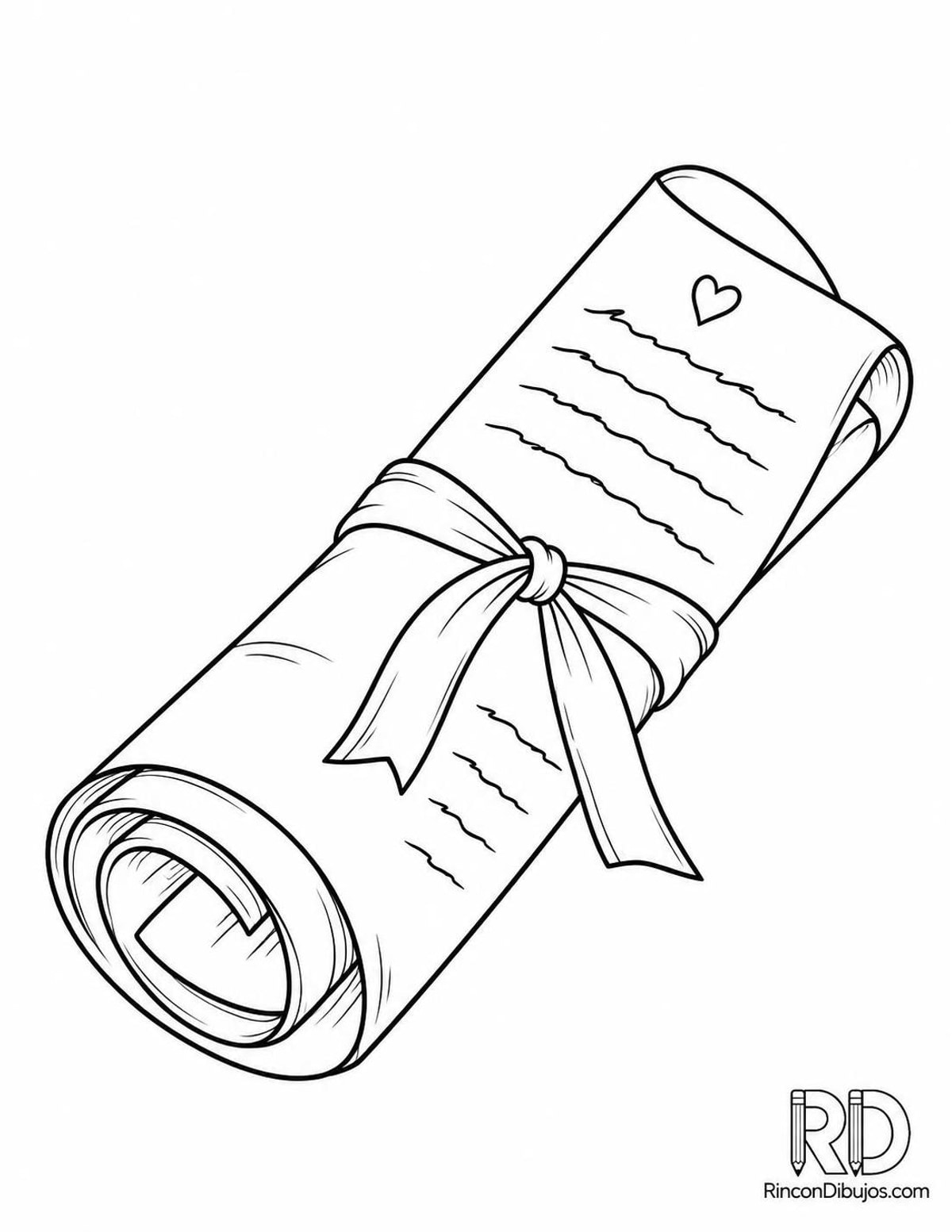 Dibujo de carta de amor enrollada para colorear