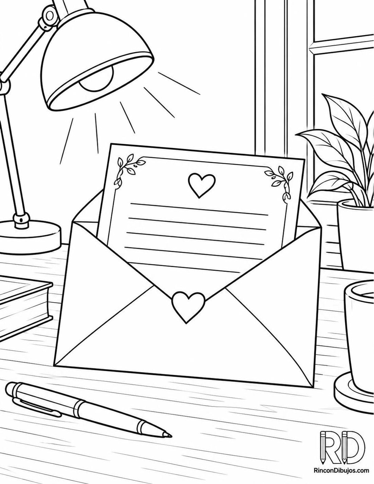 Dibujo de carta de amor para colorear