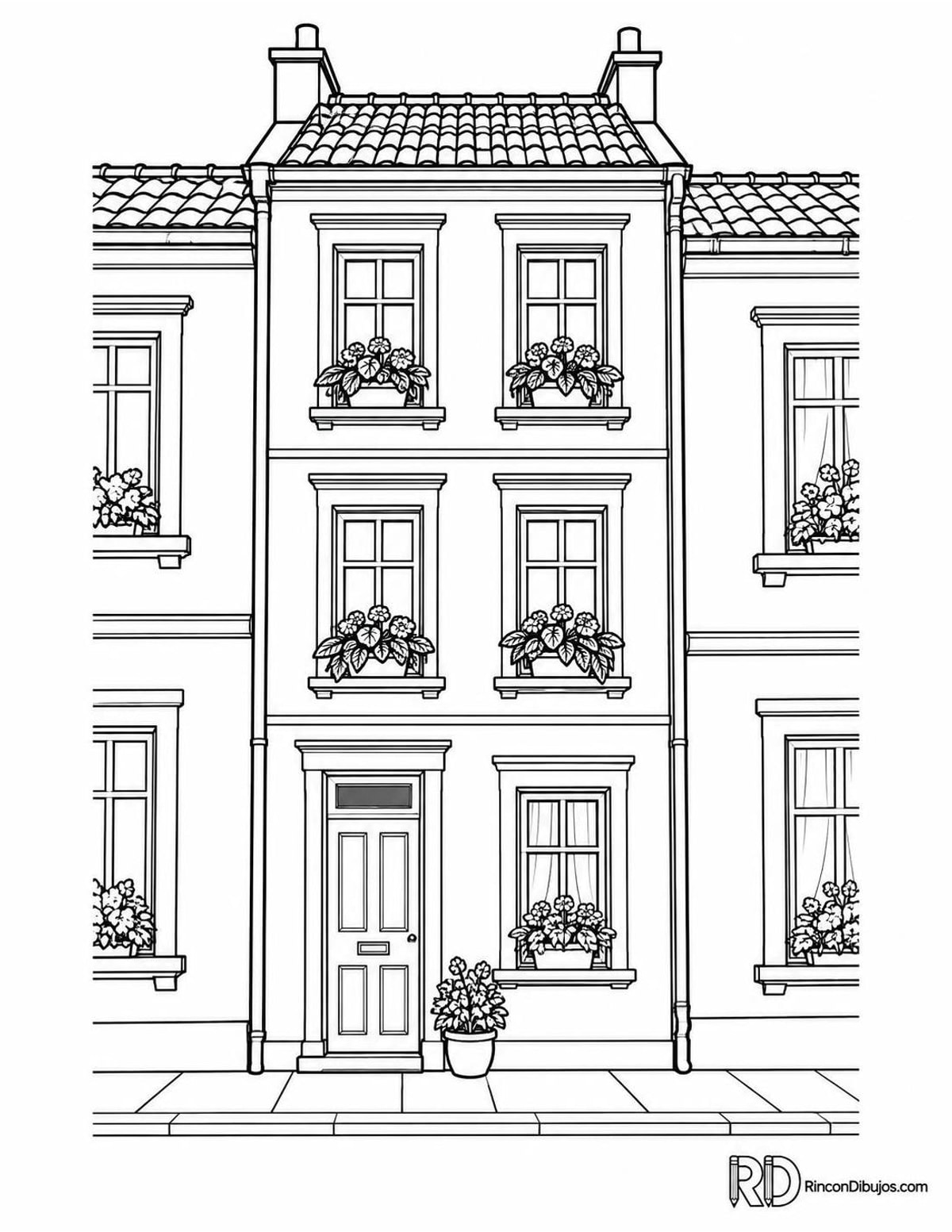 Dibujo de casa adosada para colorear
