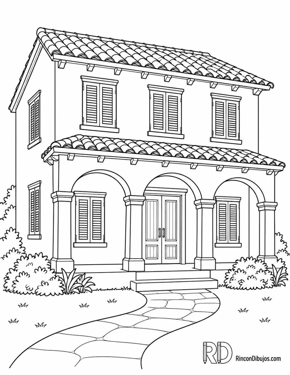 Dibujo de casa colonial para colorear