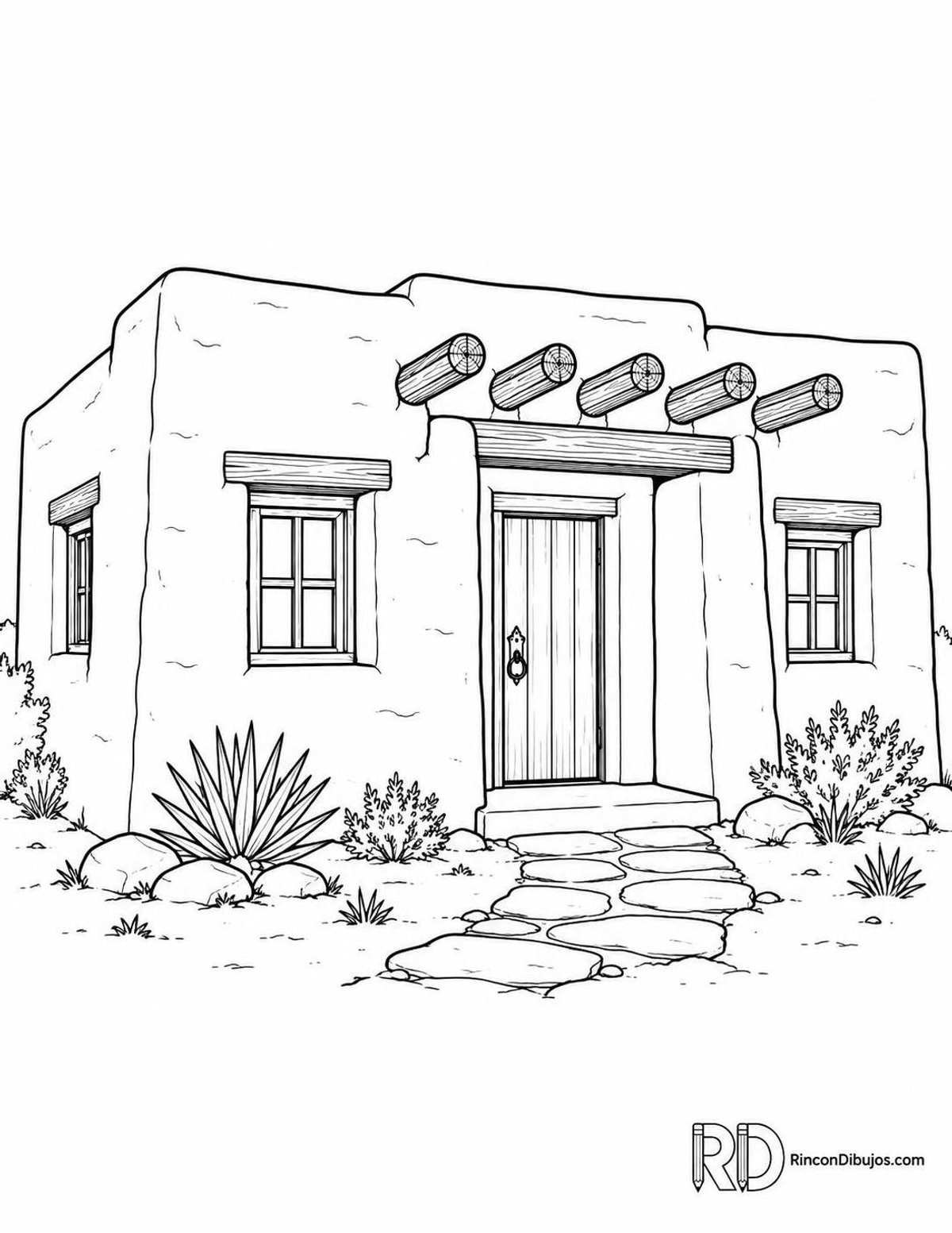 Dibujo de casa de adobe para colorear
