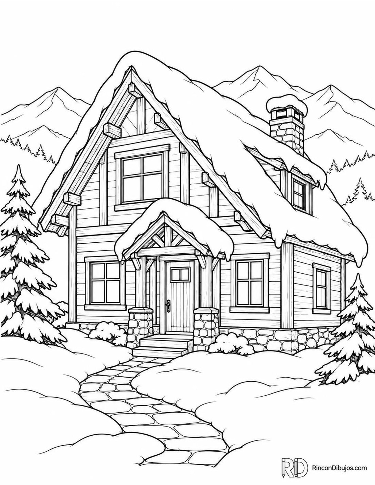 Dibujo de casa de montaña para colorear