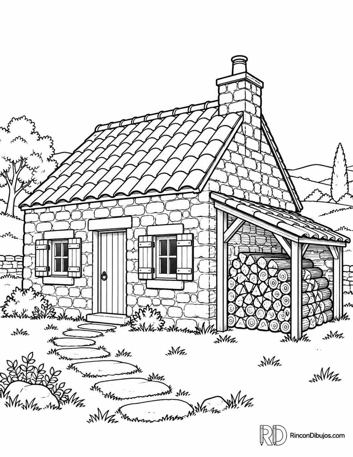 Dibujo de casa de piedra para colorear