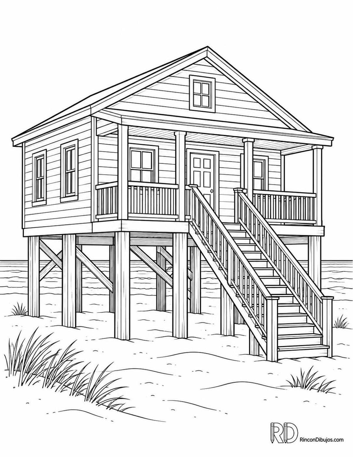 Dibujo de casa de playa para colorear
