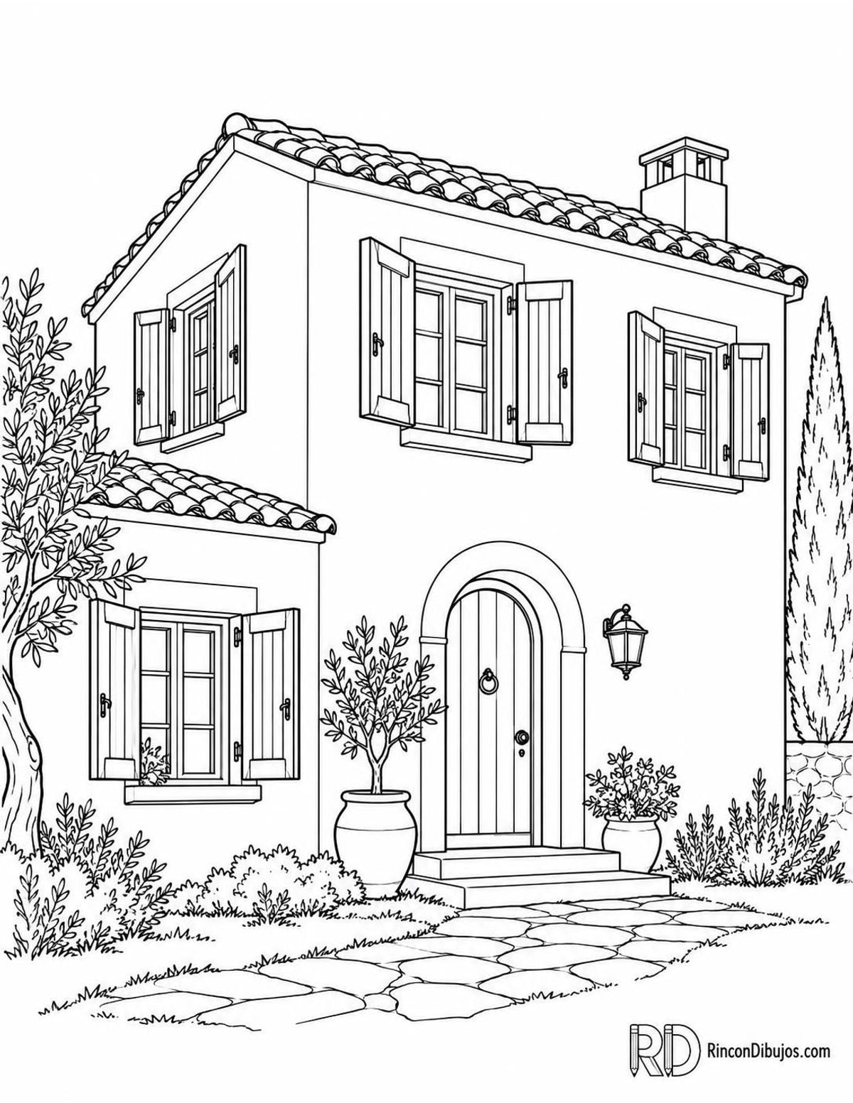 Dibujo de casa mediterránea para colorear