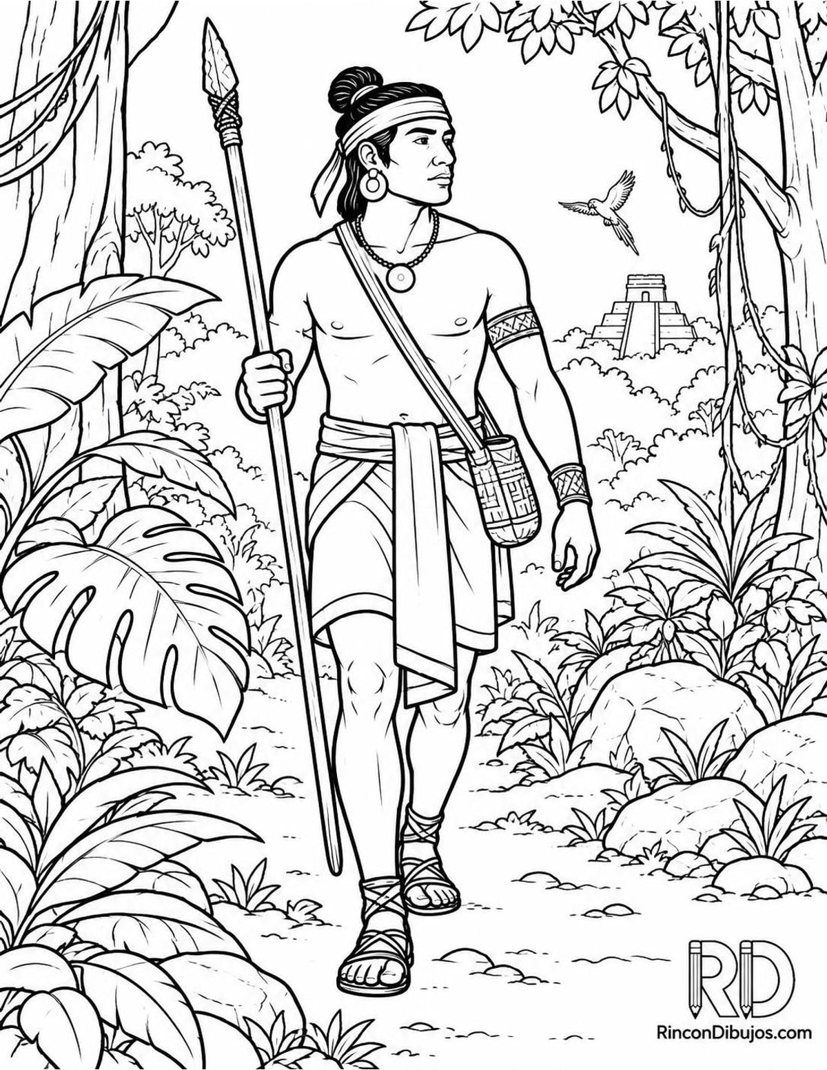 Dibujo de cazador maya para colorear Dibujo de cazador maya para colorear