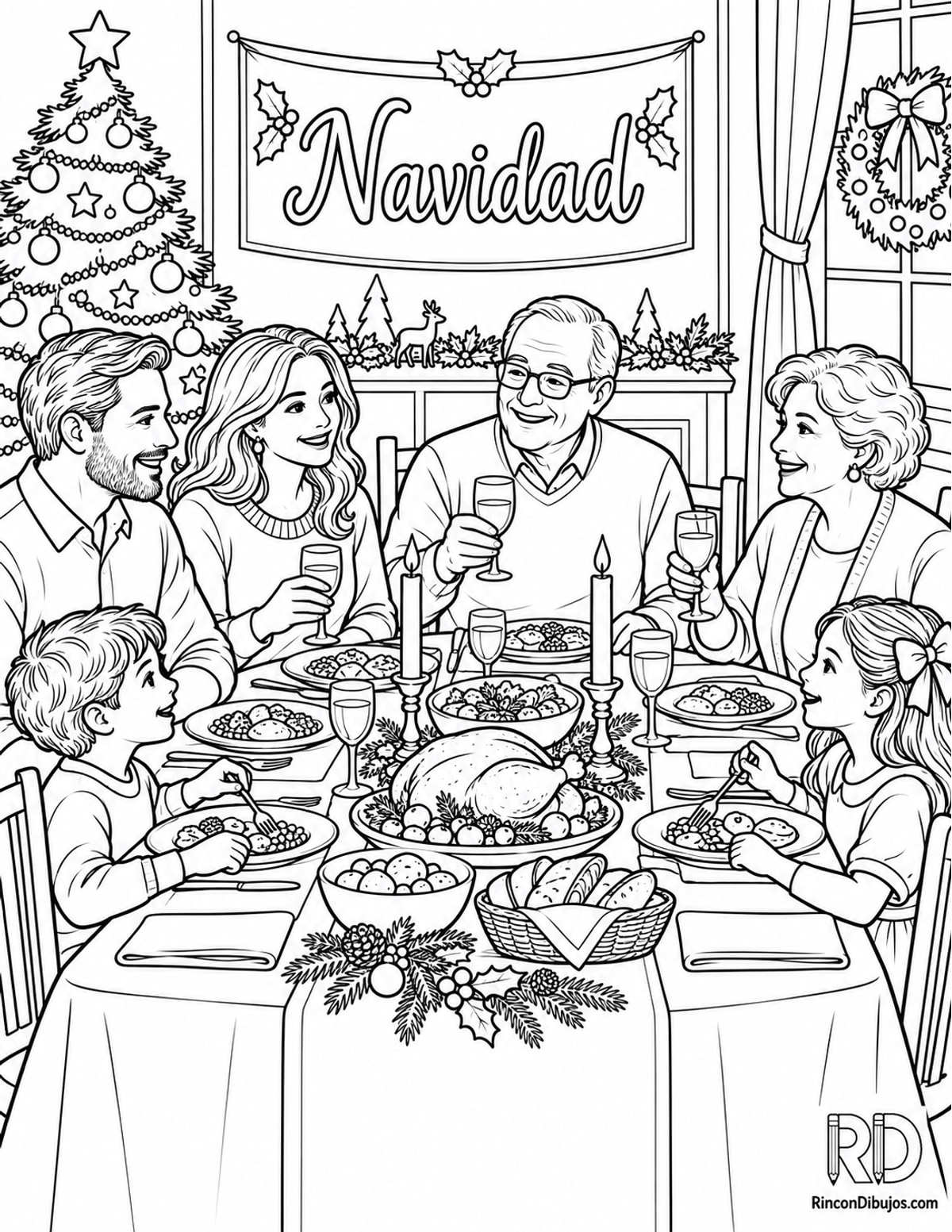 Dibujo de cena Navidad para colorear