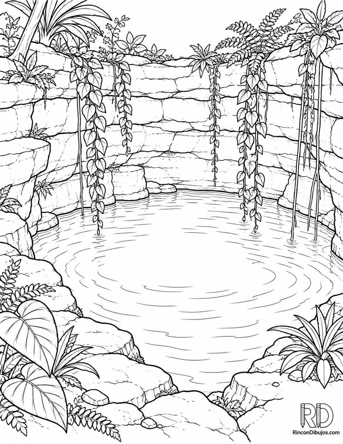 Dibujo de cenote con lianas para colorear