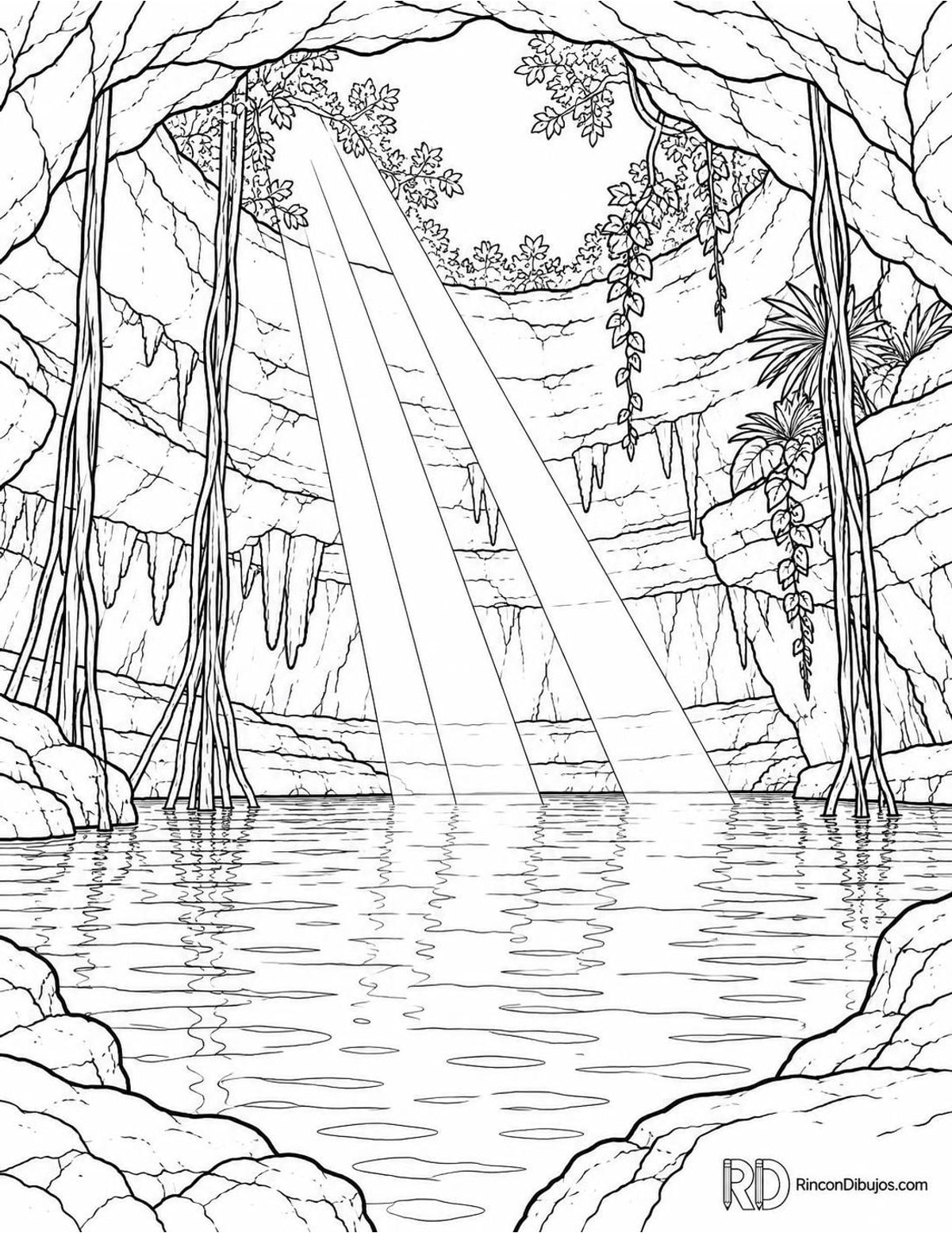 Dibujo de cenote con luz para colorear