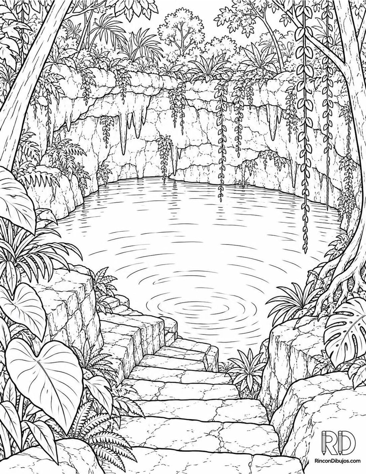Dibujo de cenote selvático para colorear