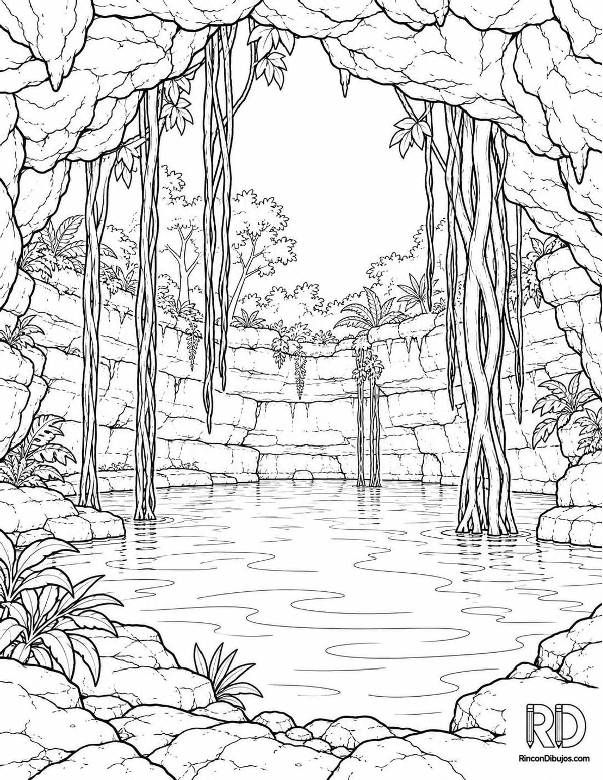 Dibujo de cenote semicubierto para colorear