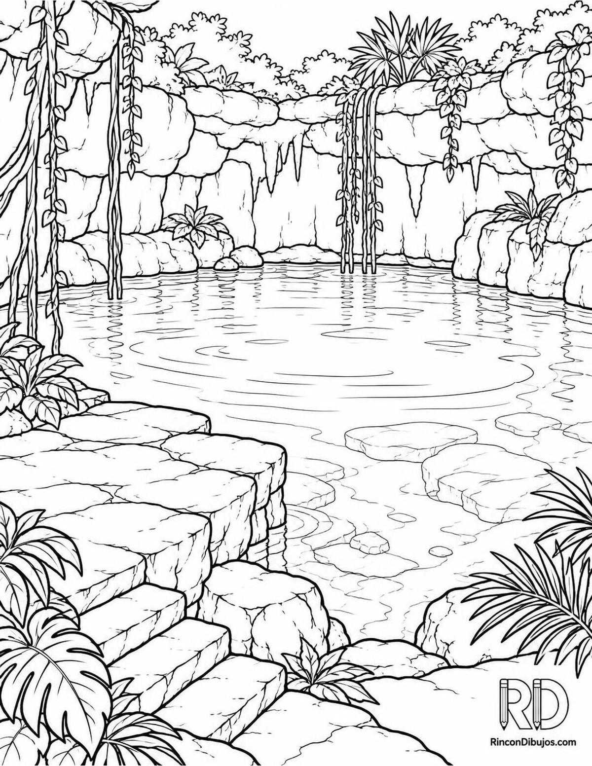 Dibujo de cenote tranquilo para colorear
